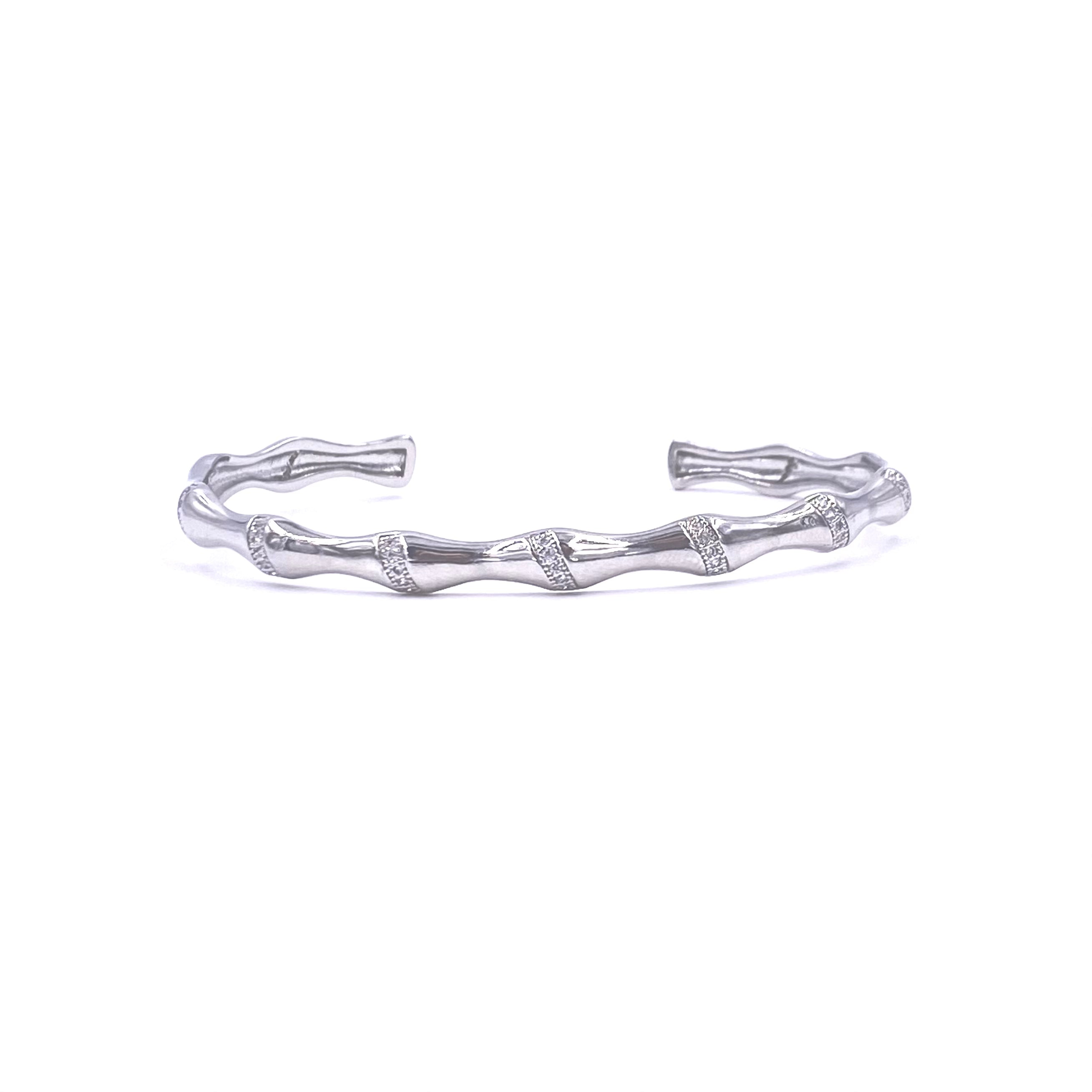 Ashley Gold Stainless Steel Bamboo Design CZ Bangle Bracelet for Women - Elegant Cubic Zirconia Jewelry Gift for Birthday, Anniversary & Special Occasions