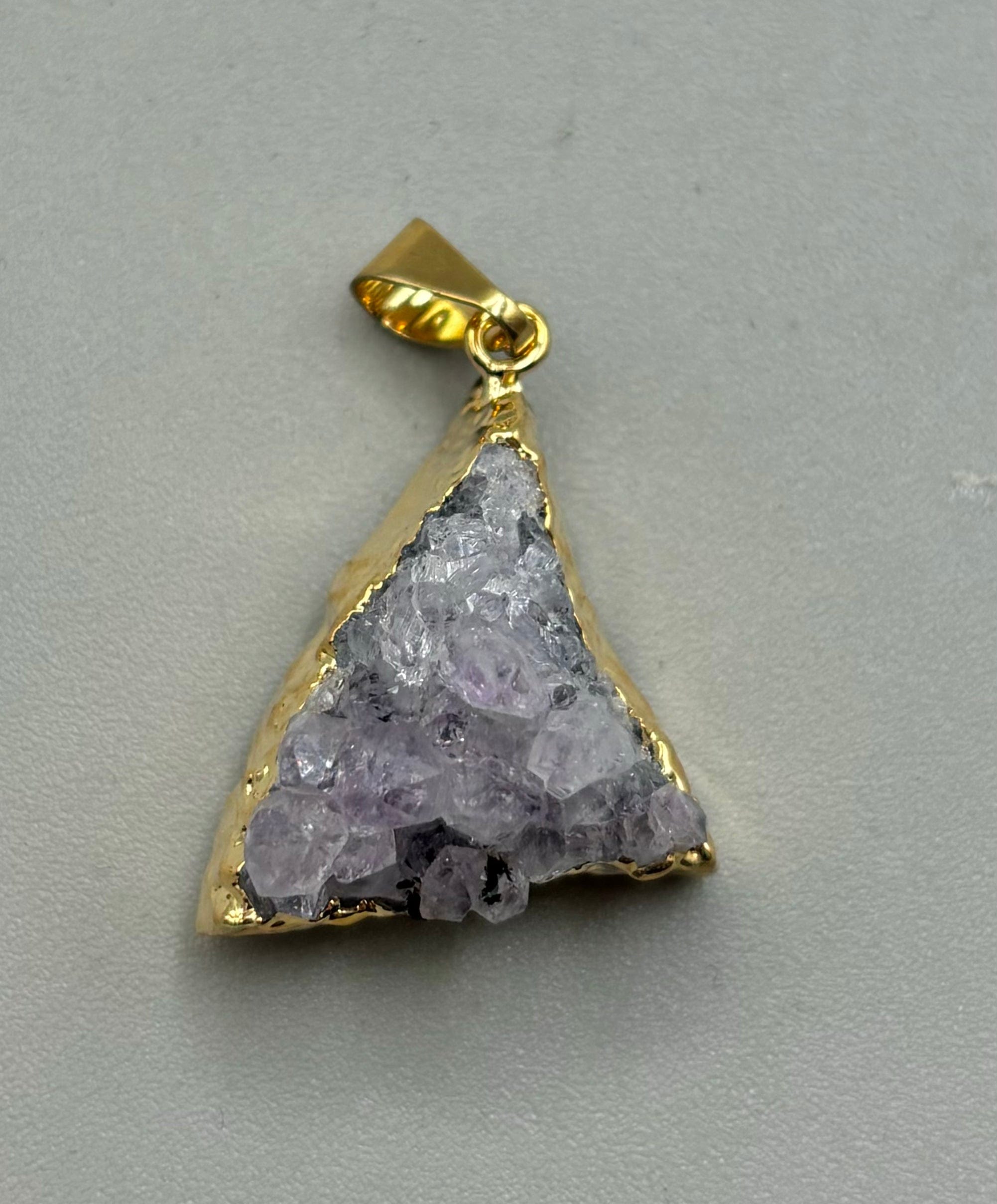 Natural Amethyst Cluster Gold Foil Pendant Necklace - Healing Crystal Jewelry for Women, Spiritual Protection & Positive Energy - Perfect for Meditation, Yoga & Gift Giving