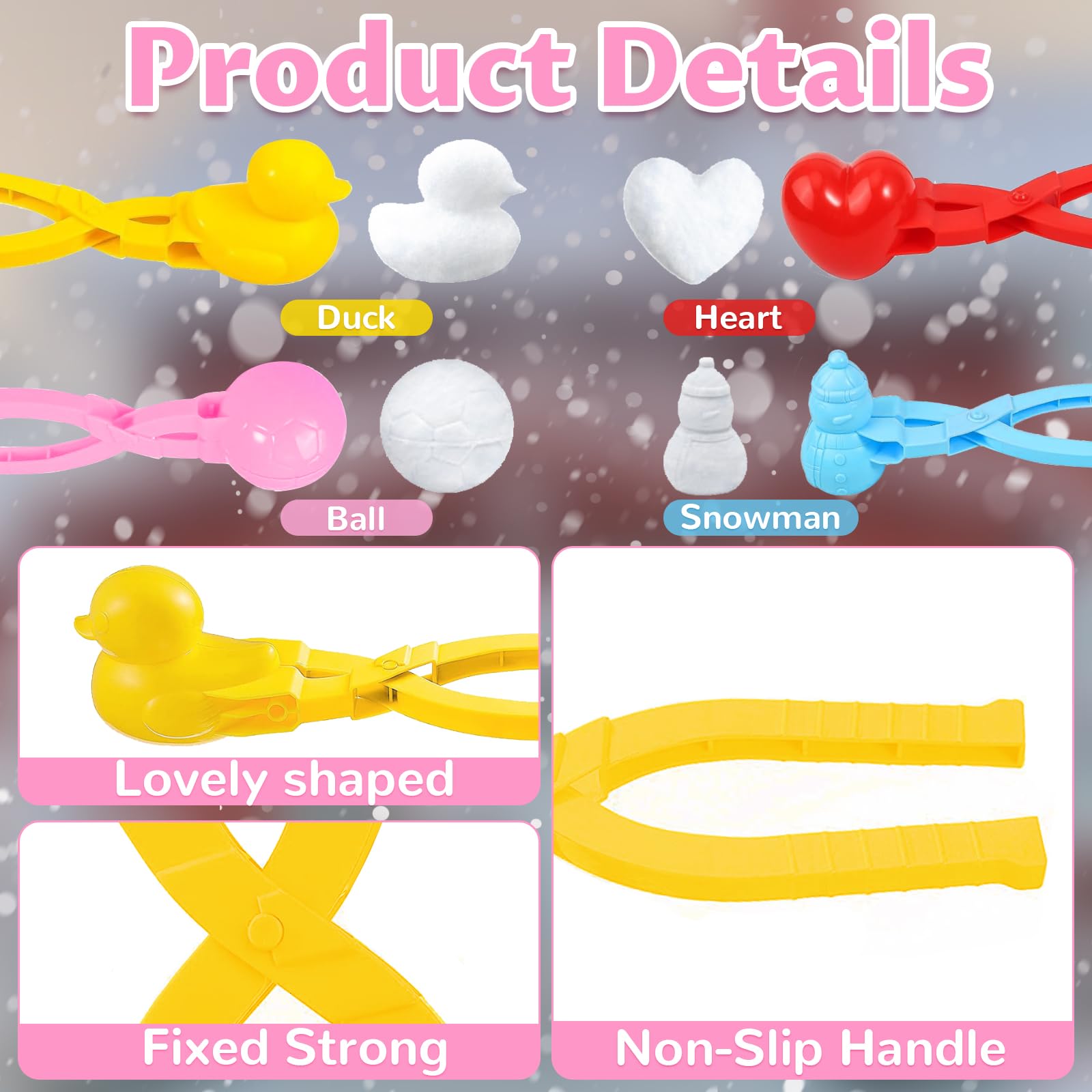 4-Piece Snowball Maker Kit for Kids - Durable Outdoor Snow & Beach Toy with Handle - Perfect for Snowball Fights, Winter Games & Beach Play - Great Birthday & Christmas Gift for Children