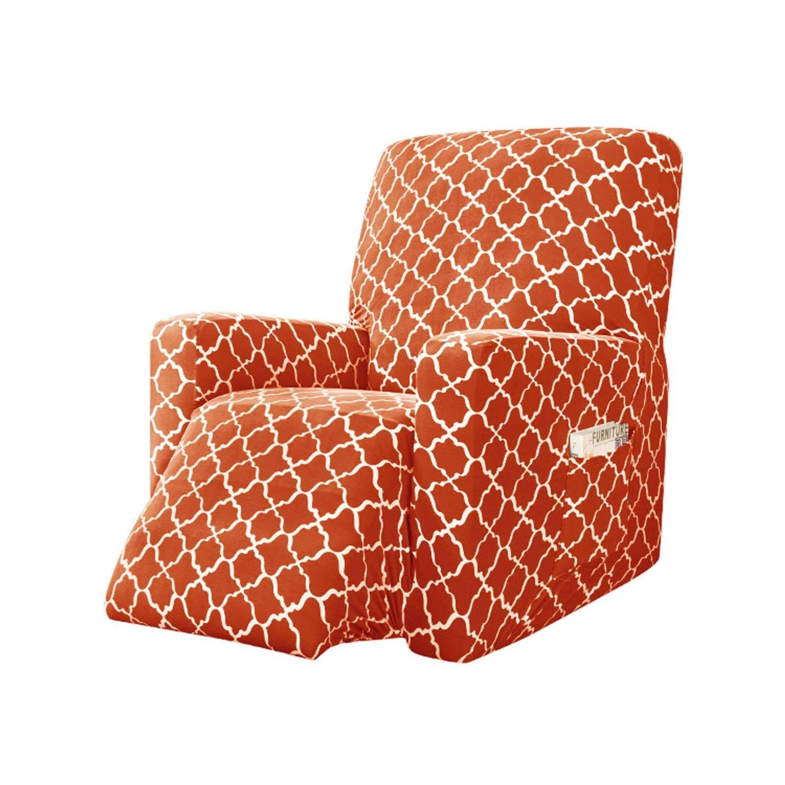 Stretch Geometric Printed Recliner Slipcover - Non-Slip Sofa Cover, Washable Furniture Protector for Living Room, Orange | Perfect for Home Decor, Pet Protection & Spill Prevention