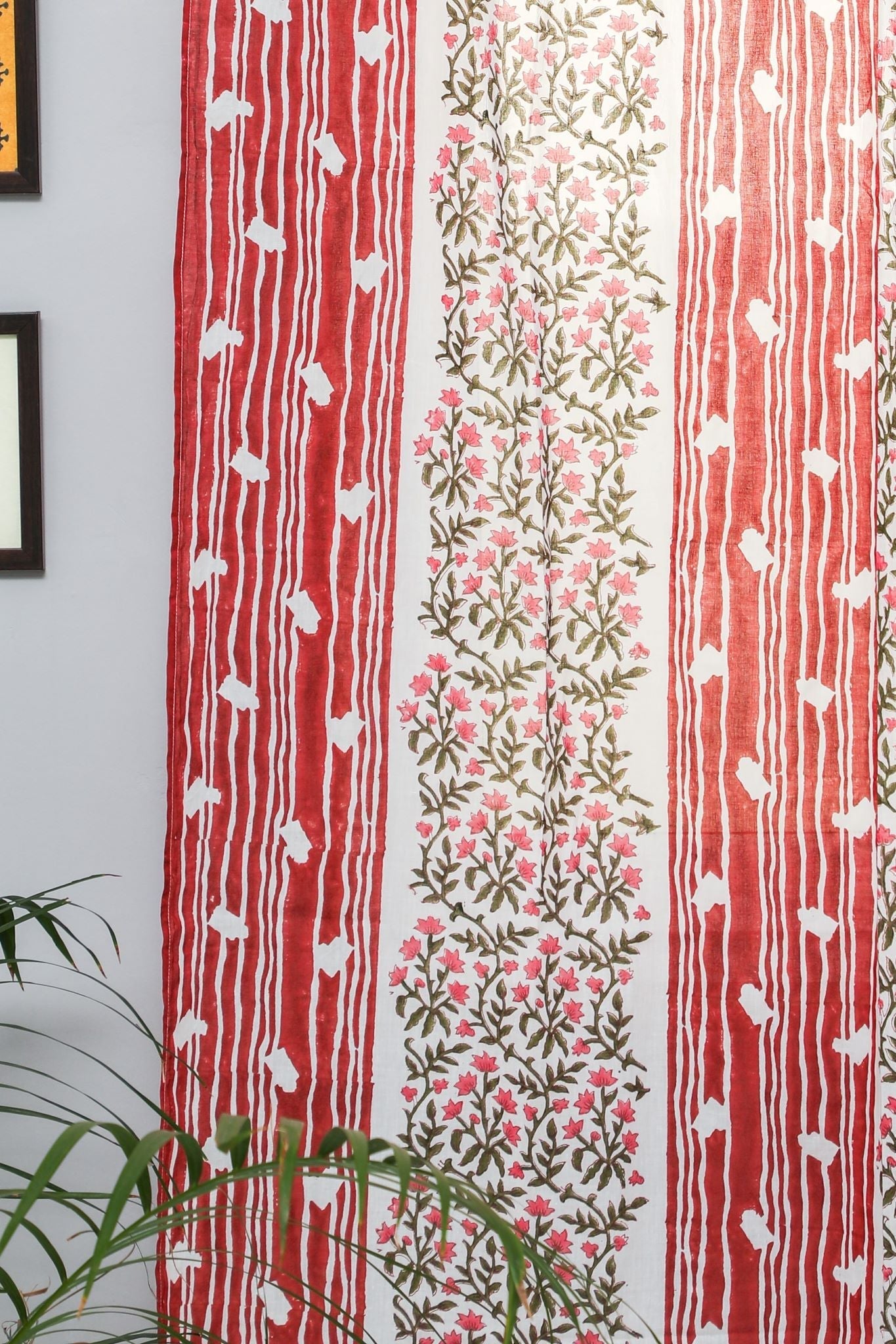 SootiSyahi 'Haven Glazing' Handblock Printed Cotton Door Curtain - Traditional Indian Handmade Home Decor for Living Room, Bedroom & Entryway