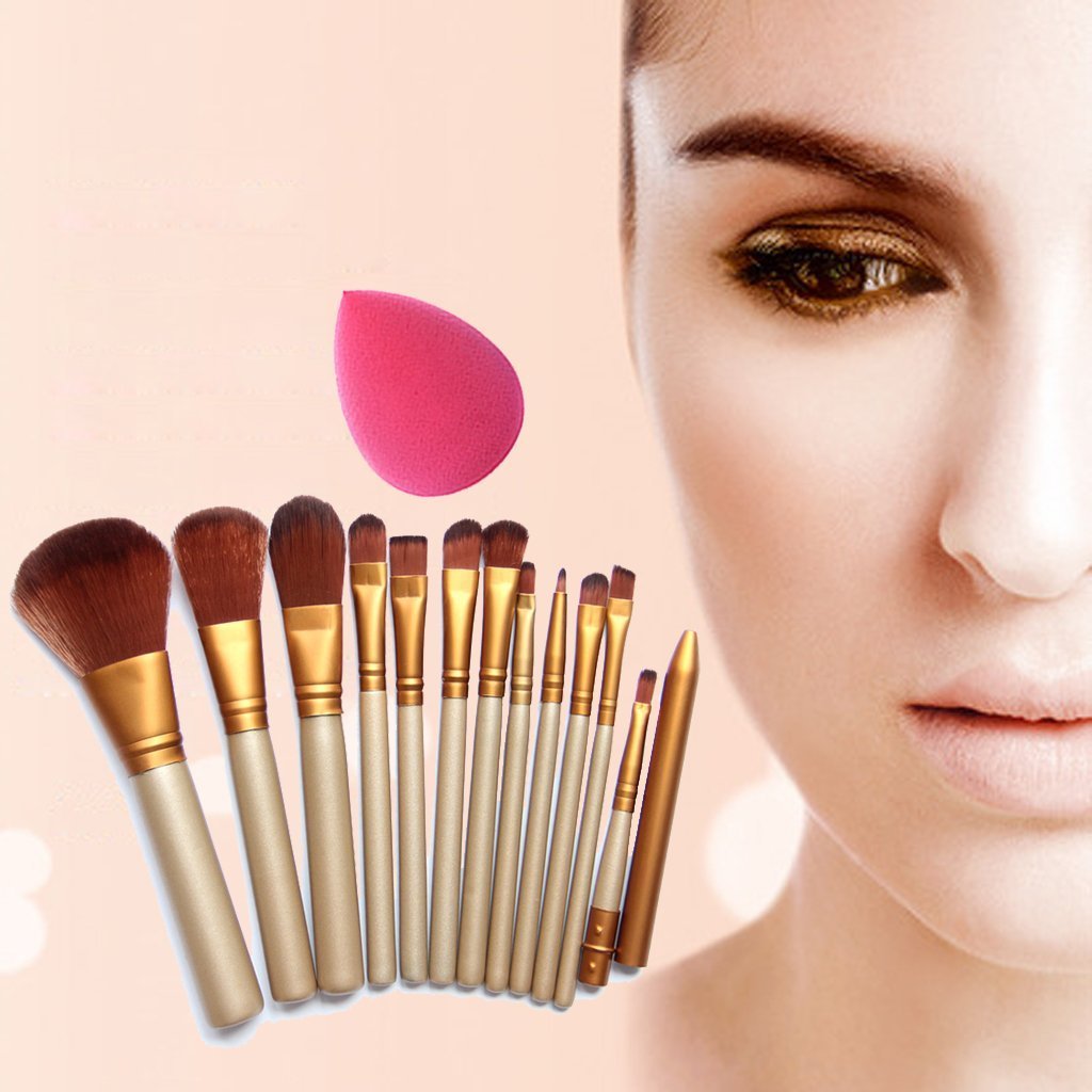 Professional Nylon Makeup Brush Set with Travel Case & Sponge Blender - Perfect for Travel, Home & Professional Makeup Application - Women's Cosmetic Brush Kit