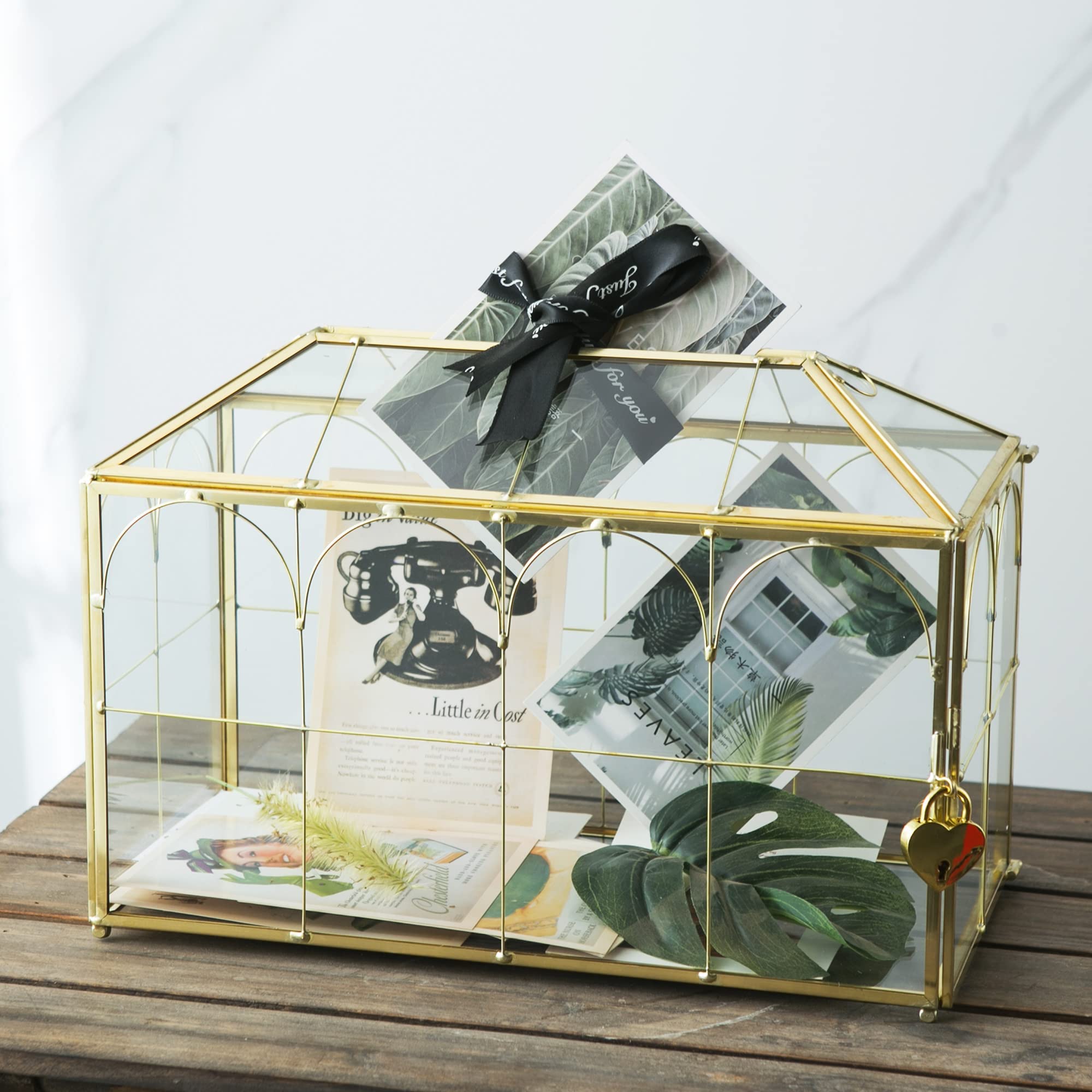 12.6 Inch Clear Glass Wedding Card Box with Lock & Gold Brass Slot - Secure Gift Card Holder for Wedding Receptions, Baby Showers, Birthday Parties | Perfect for Guest Greetings, Money Collection & Special Event Decor