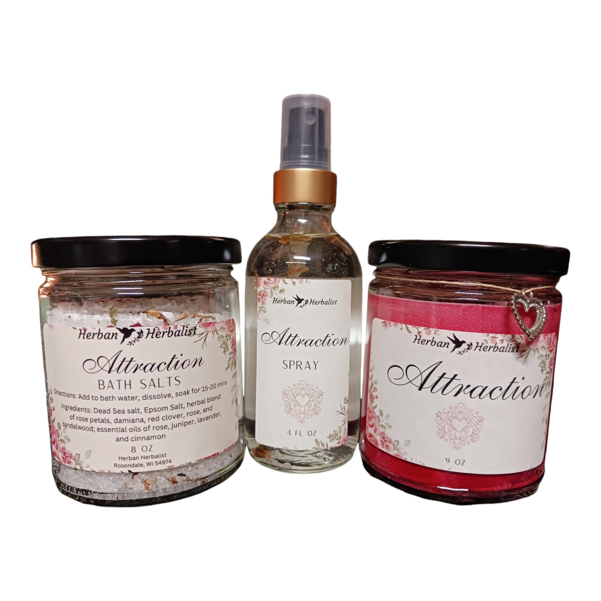 Attraction Bath & Body Gift Set - Relaxing Bath Salts, Aromatherapy Spray & Scented Candle - Perfect for Spa Nights, Romantic Gifts & Self-Care Moments