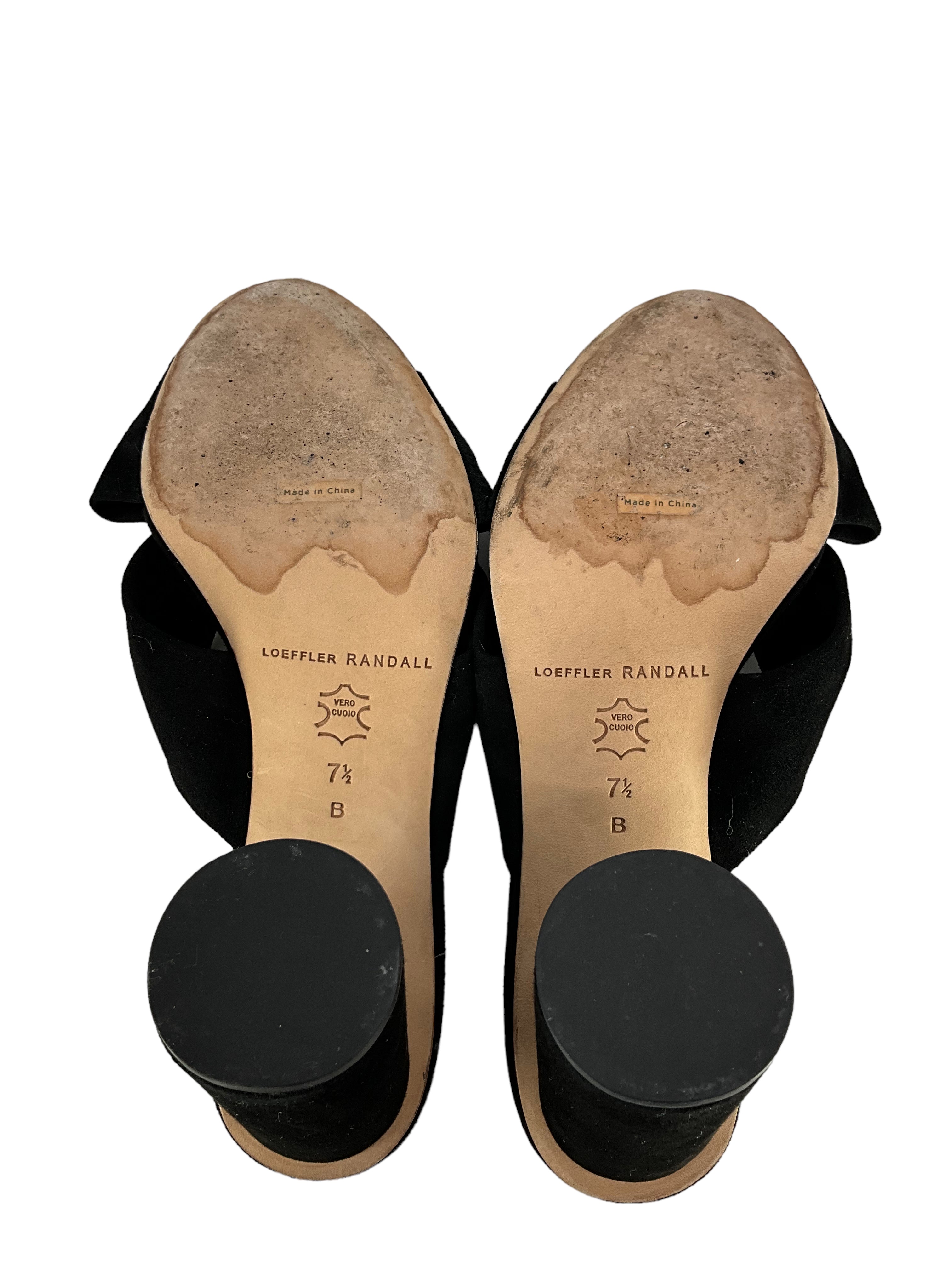 Loeffler Randall Black Suede Bow Sandals Women's Size 7.5 | Elegant Summer Wedding & Party Shoes for Women