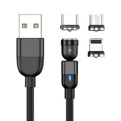 540° Rotating 3-in-1 Magnetic Fast Charger Cable - USB C Charger for iPhone 15/14/13 & Android Phones - 360° Swivel Design for Bedside, Car & Office Charging (Black)