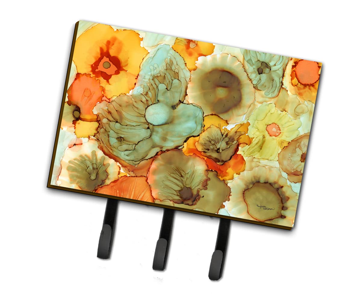 Caroline's Treasures 8969TH68 Abstract Floral Wall Hook - Teal & Orange Key Holder, Leash Hanger, Coat Rack for Keys, Towels, Aprons | Perfect for Entryway, Kitchen & Mudroom Organization
