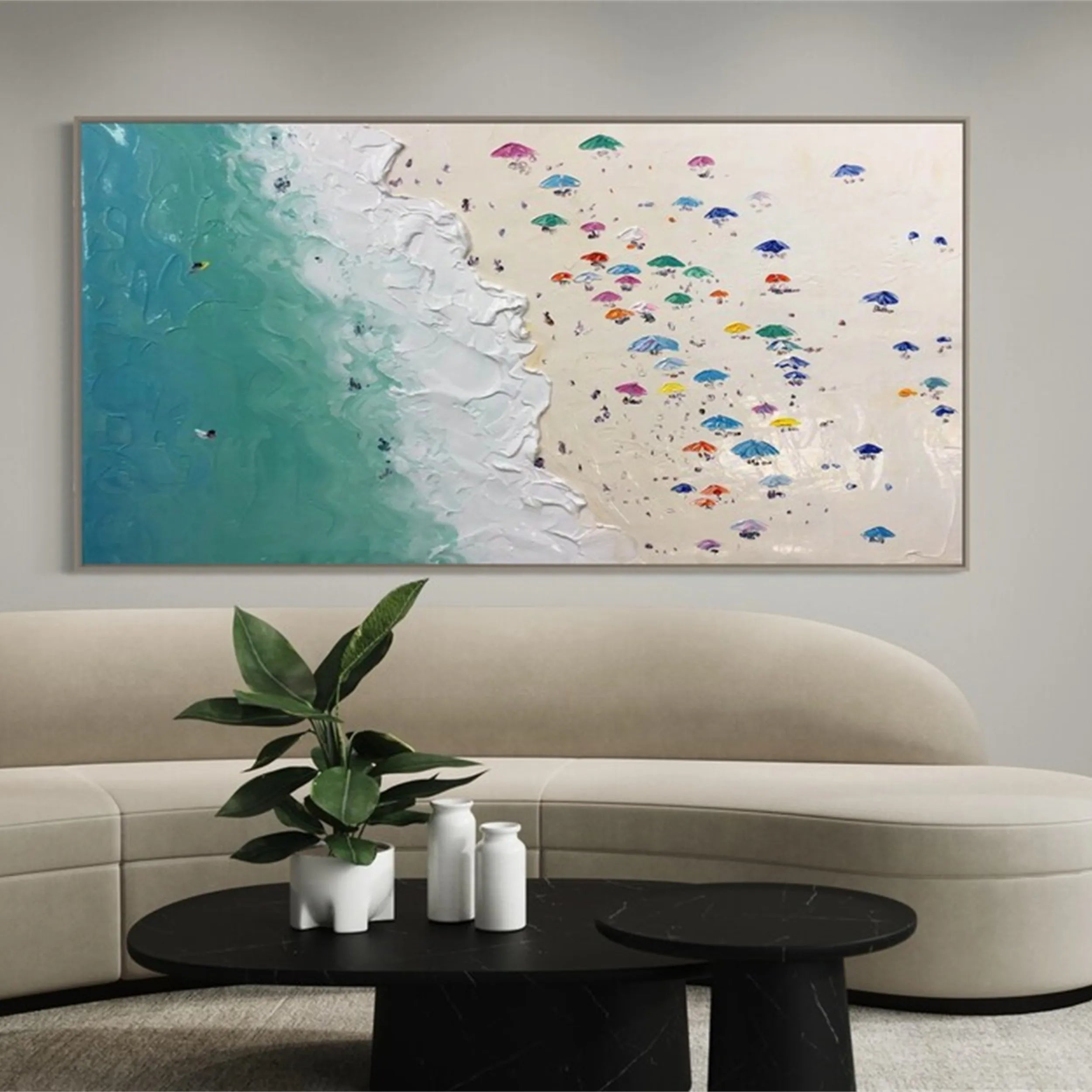 Seascape and Snowy Peak Painting #SP011 - Stunning Coastal and Mountain Landscape Artwork for Home & Office Decor