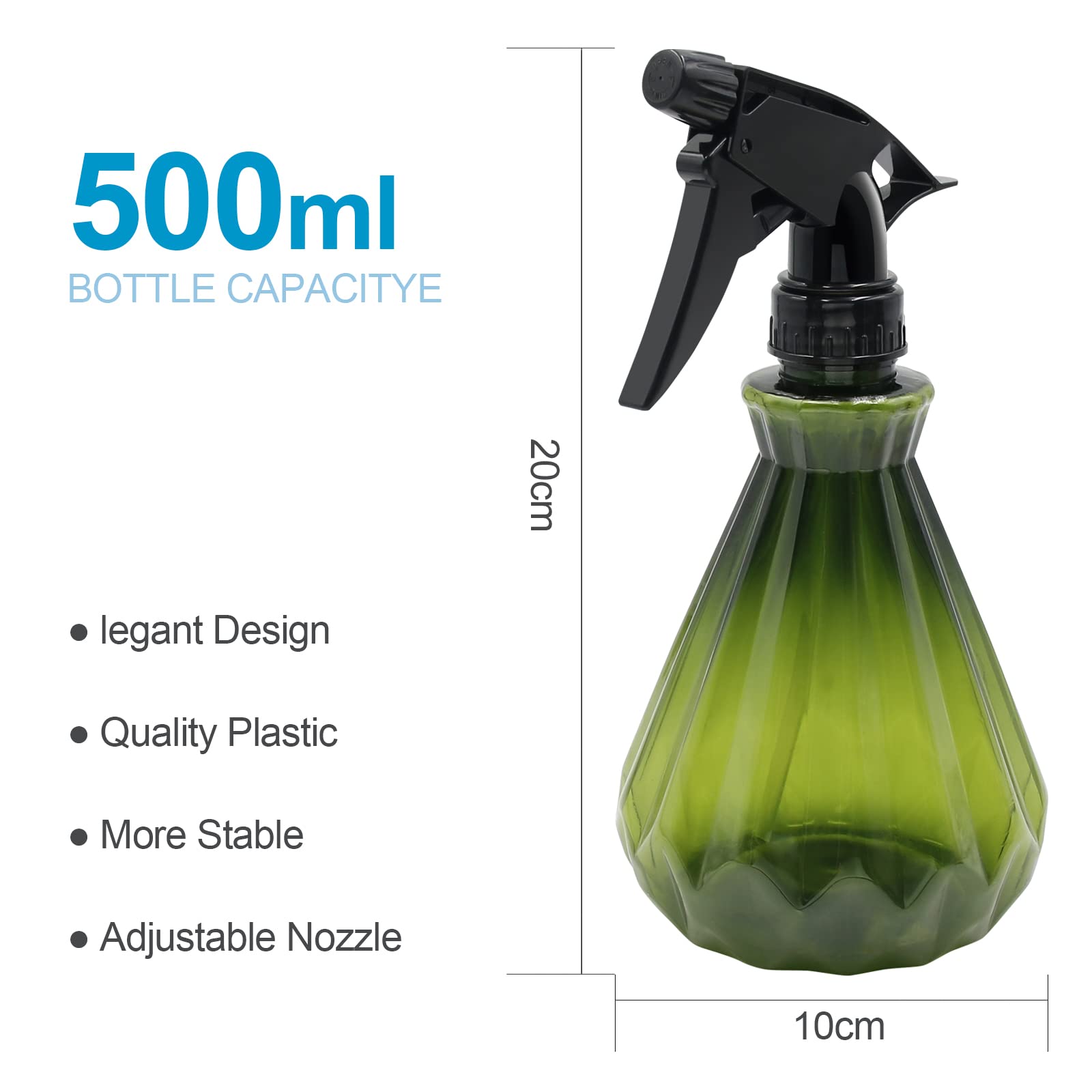 Invool 2 Pack 500ml Empty Spray Bottles with Adjustable Nozzle - Fine Mist to Stream Settings for Home Cleaning, Gardening, Plant Misting, Hair Care & Beauty | Durable Refillable Water Sprayer for Household, Salon & Outdoor Use