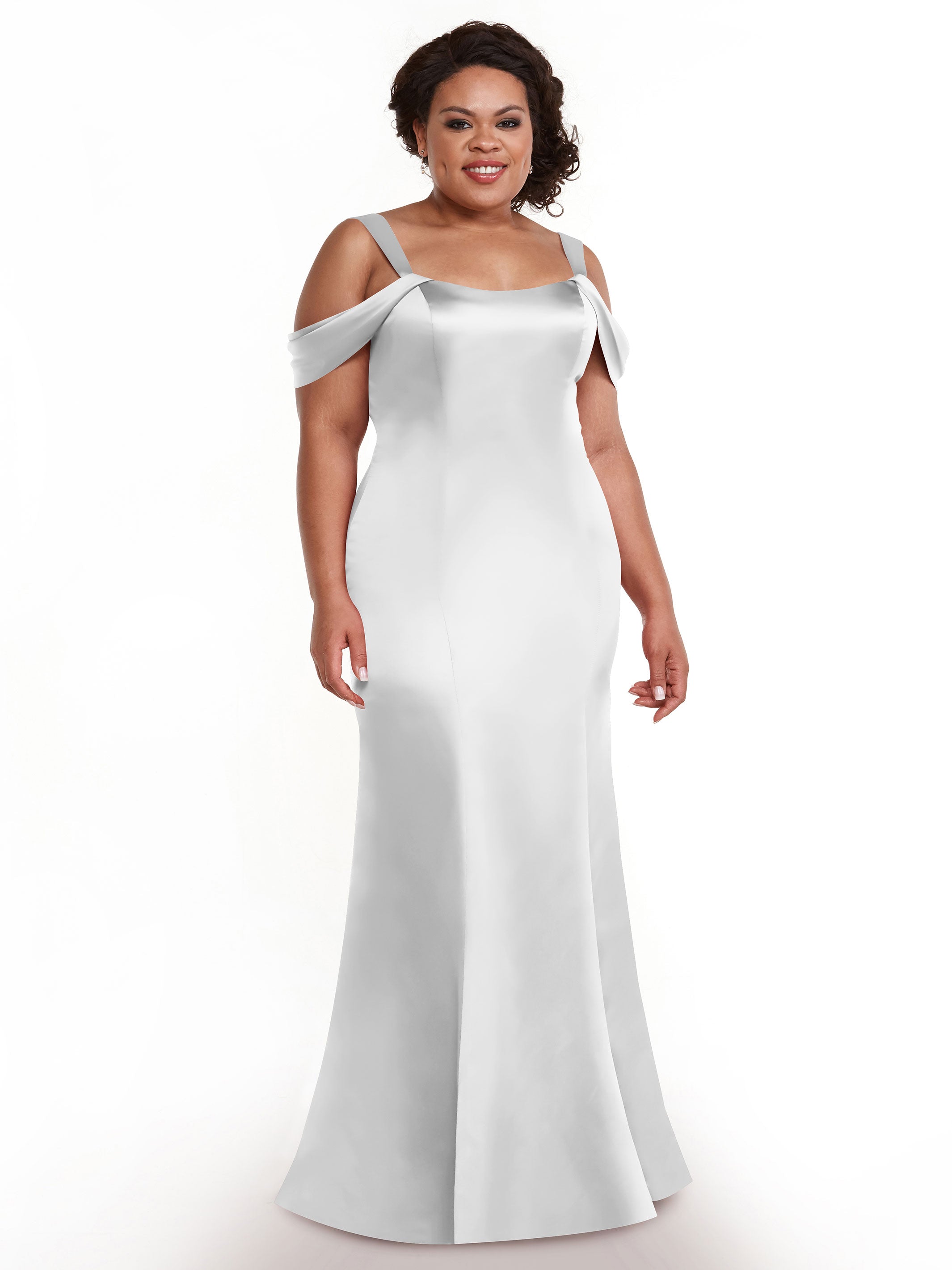 Elegant 80151 Fitted Satin Bridesmaid Dress with Off-The-Shoulder Sleeves - Perfect for Weddings, Formal Events & Special Occasions
