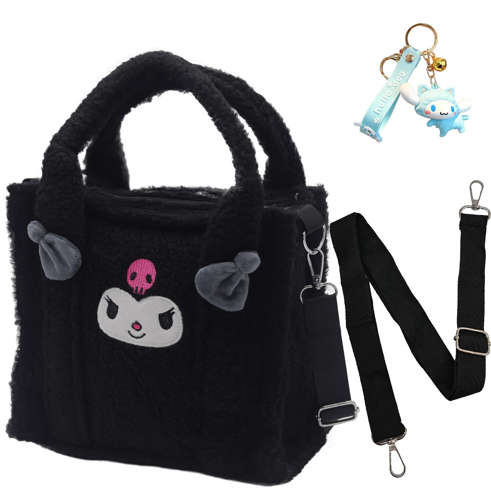 Anime Plush Handbag for Women - Cute Zippered Tote Bag with Adjustable Shoulder Strap - Perfect for Cosplay, School, Shopping & Travel Accessories