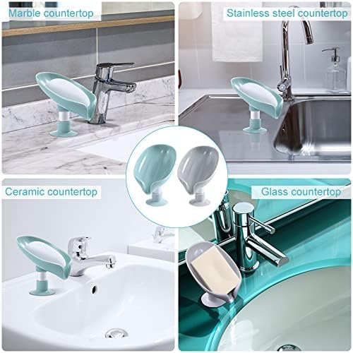Blue Plastic Leaf-Shaped Self-Draining Soap Dish - Pack of 2, Multicolor - Perfect for Bathroom, Kitchen Sink, and Shower Organizer