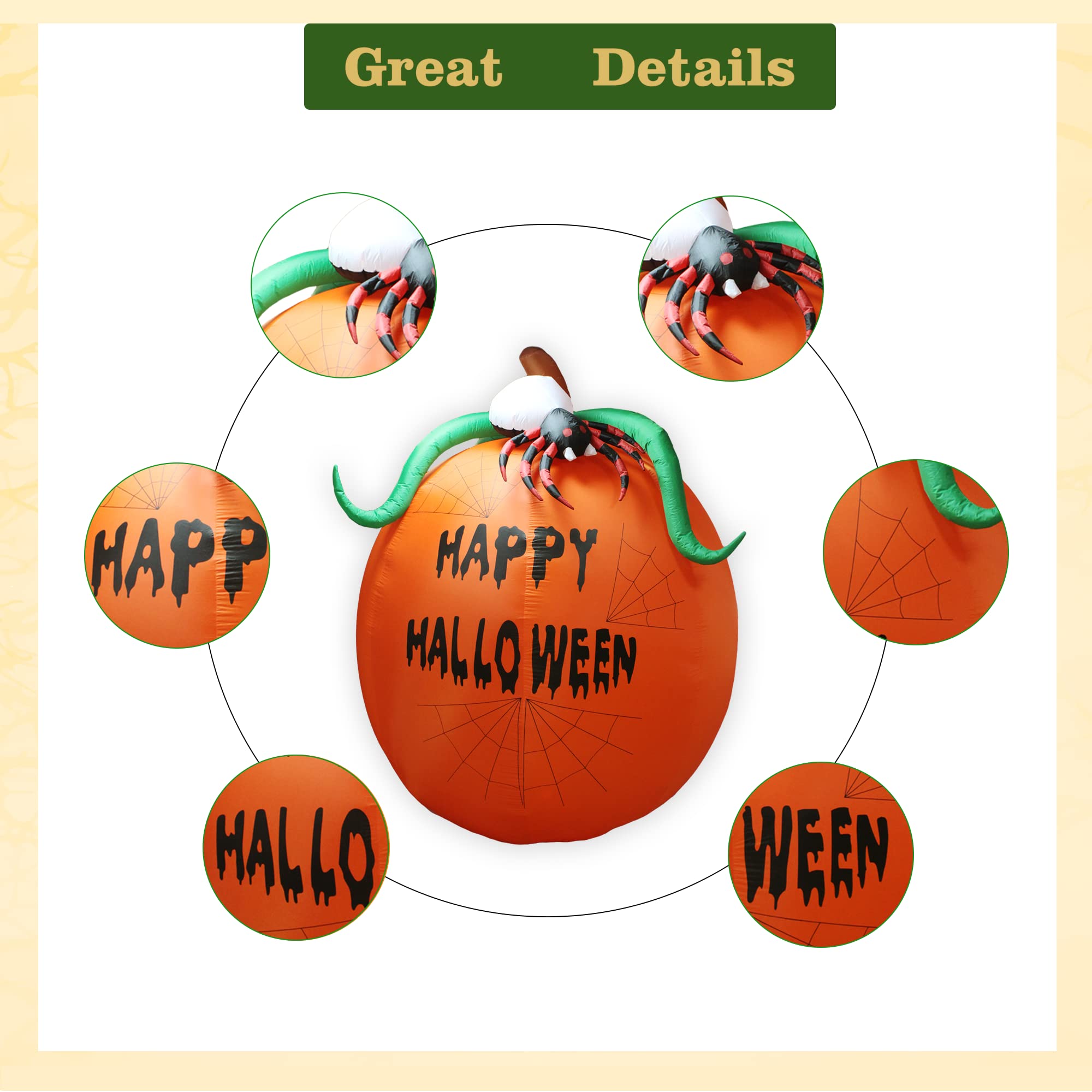 10ft Halloween Inflatable Pumpkin with LED Lights - Outdoor/Indoor Decor, Giant Spider Pumpkin Yard Inflatable for Holiday, Lawn, and Home Decoration | Perfect for Halloween Parties, Front Yard Displays & Spooky Night Lighting