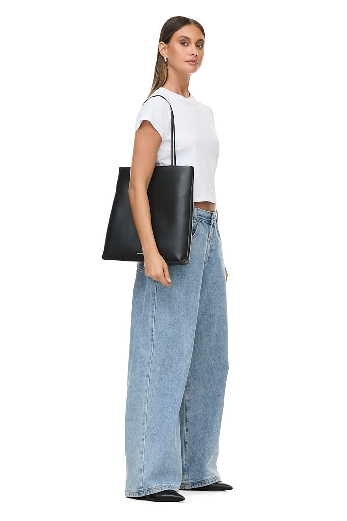 Franklin Black Leather Tote Bag for Women - Stylish & Spacious Handbag for Work, Travel & Everyday Use