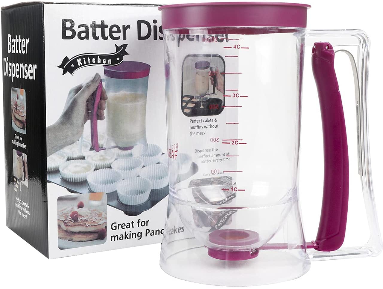 Purple Pancake & Cupcake Batter Dispenser - Perfect for Waffles, Muffins, Crepes & Cakes | Easy Baking Tool for Home Kitchen & Professional Bakeries
