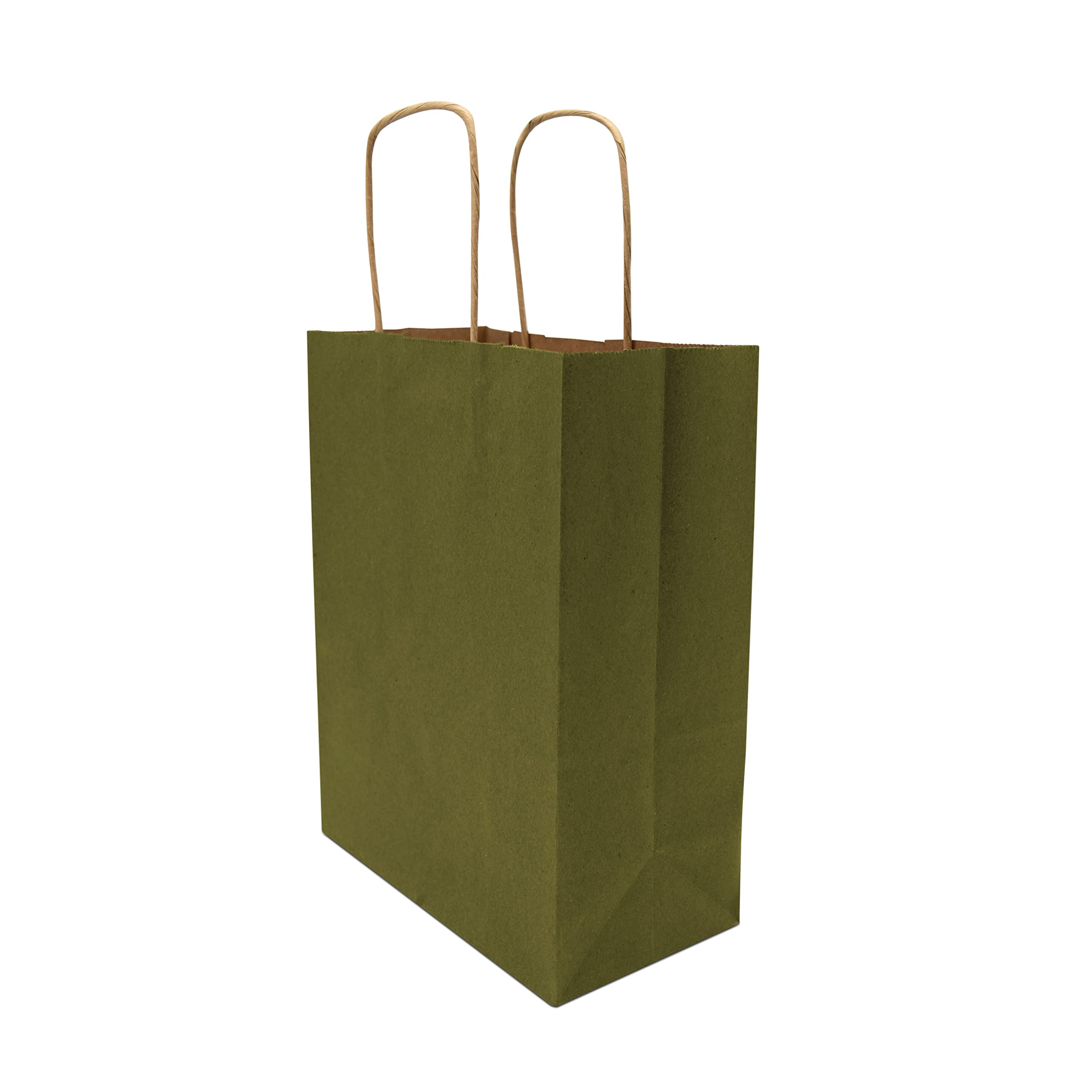 Premium 8x4x10 Inch Small Green Kraft Paper Gift Bags with Handles - 50 Pack Bulk Wholesale for Small Business, Boutique, Christmas Gifts, Party Favors & Retail Packaging | Eco-Friendly & Durable for Weddings, Baby Showers & Holiday Events