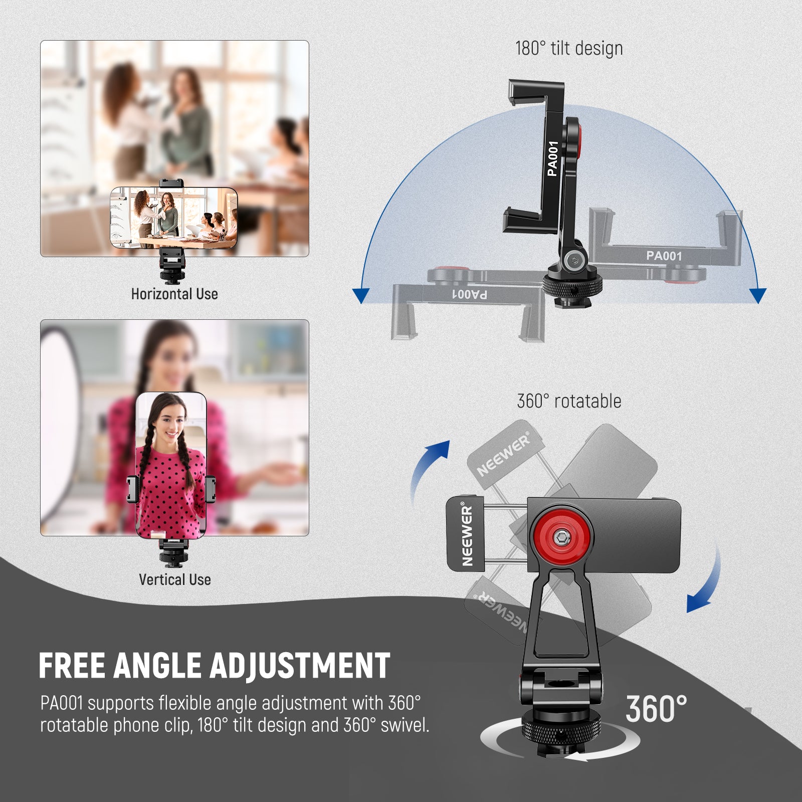 NEEWER PA001 Metal Phone Tripod Mount Adapter - Universal Smartphone Holder for DSLR Tripods | Perfect for Vlogging, Photography & Video Shooting
