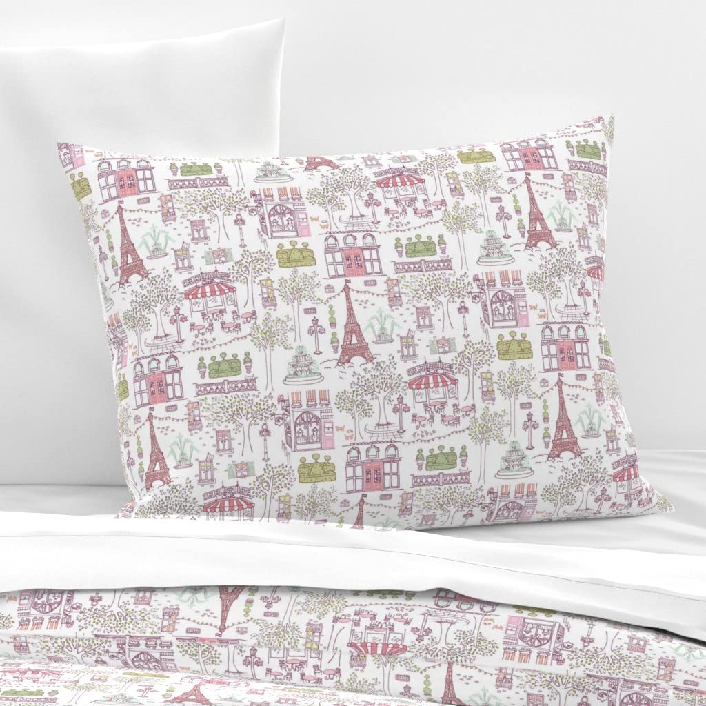 Custom Printed Spoonflower Cotton Sateen Standard Sham - Girly Architecture French City European Design for Baby Girl Nursery Decor | Perfect for Cribs, Toddler Beds & Nursery Theming