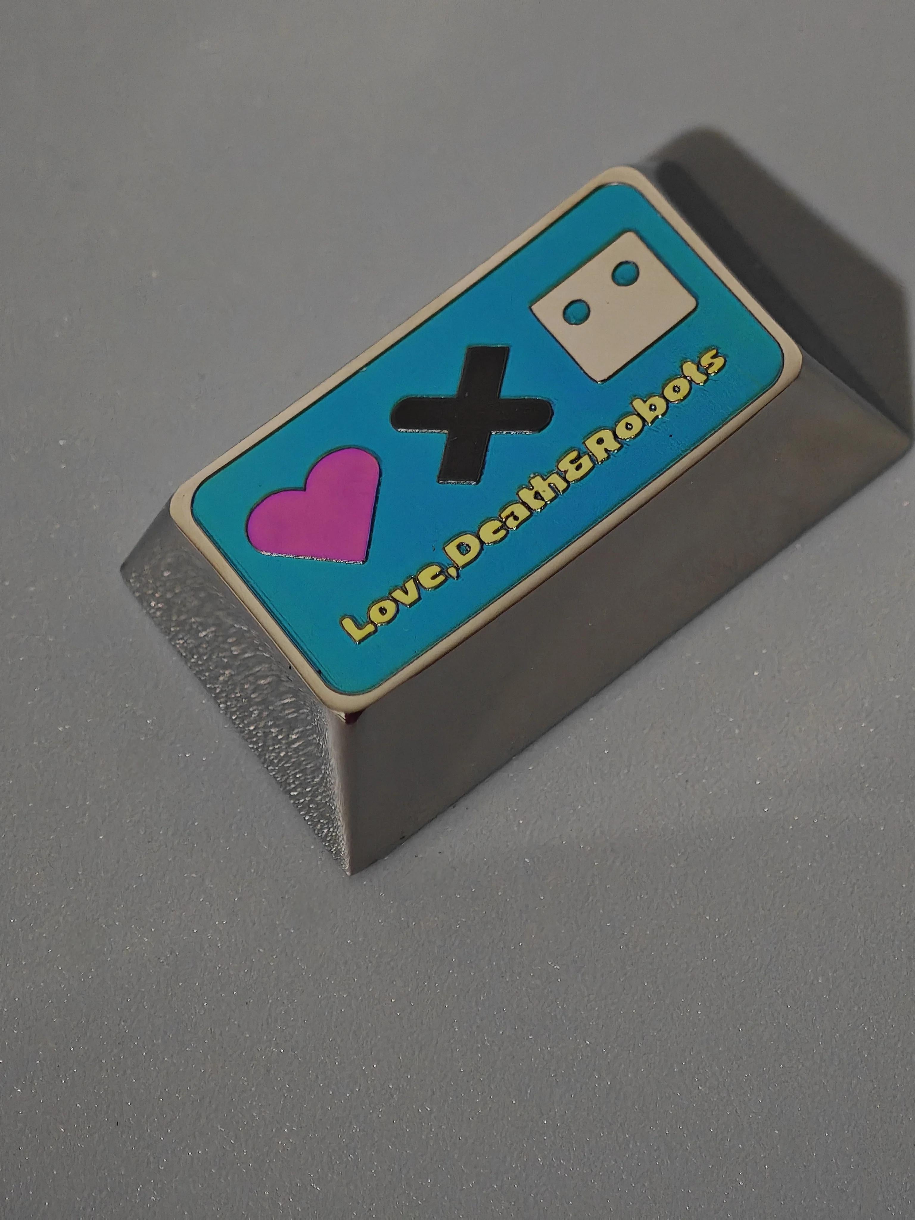 Love, Death & Robots Themed 1.75U/1U Titanium Alloy Engraved Keycaps - Custom Mechanical Keyboard Artisan Keycaps for Gaming & Typing Enthusiasts - Perfect for PC Builds, Gift Giving & Keyboard Customization