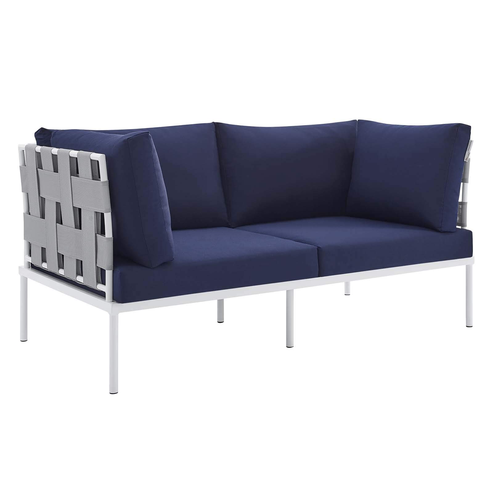 Modway EEI-4925 5-Piece Outdoor Patio Furniture Set - Aluminum Frame with Sunbrella Gray & Navy Cushions - Weather-Resistant Dining Set for Backyard, Poolside or Garden - Includes Table & 4 Chairs