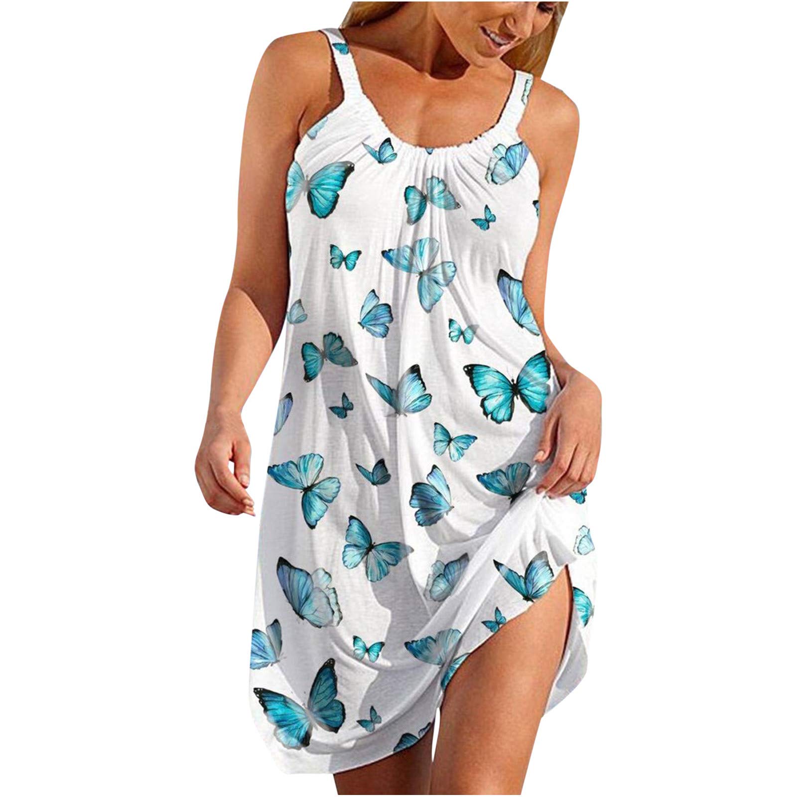 Women's Summer Casual Flowy Sleeveless Sundress - Butterfly Print Beach Dress for Vacation, Party & Homecoming | Lightweight & Comfortable for Outdoor, Travel & Daily Wear