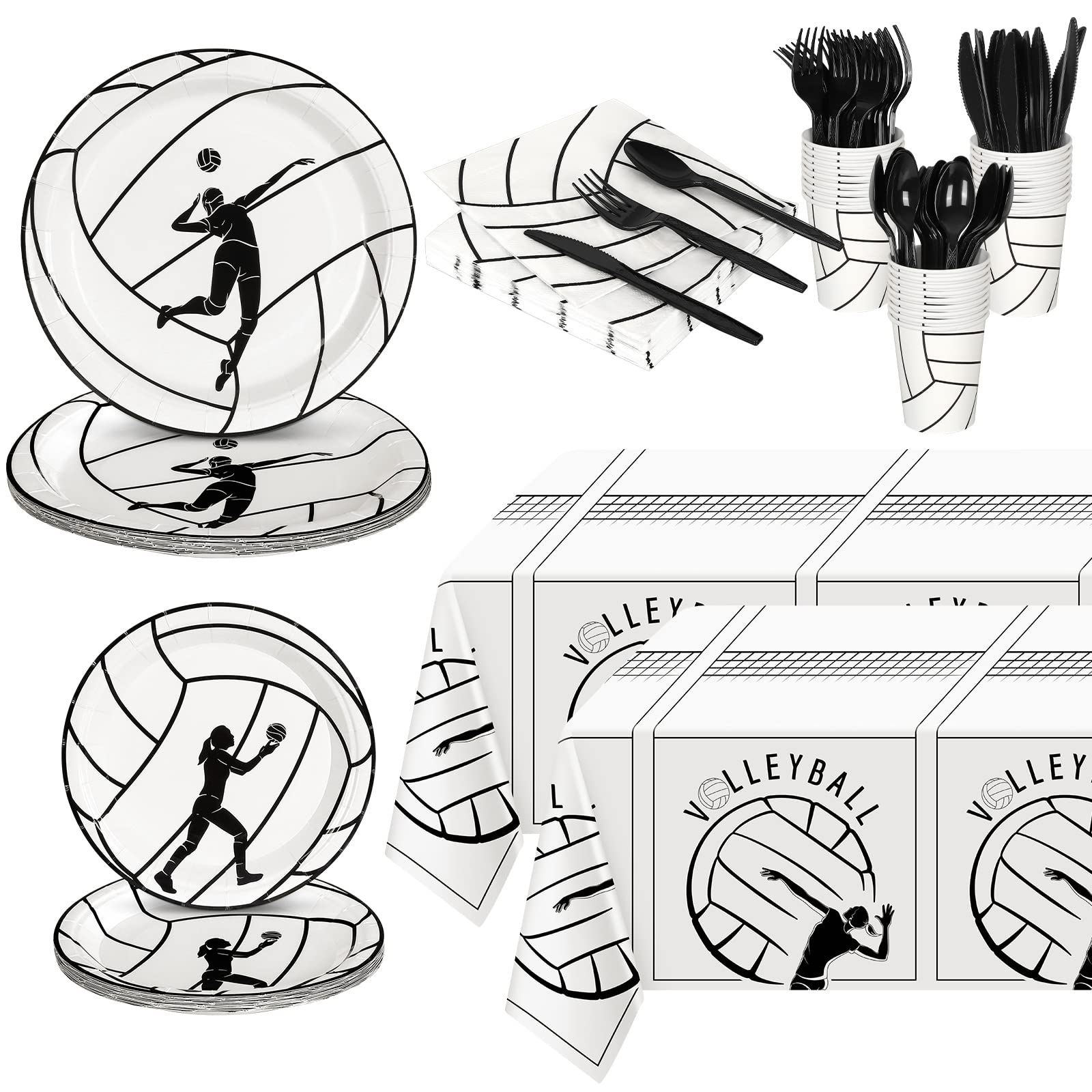DURONY 130-Piece Volleyball Party Supplies Set - Plastic Tablecloth, Plates, Cups, Napkins & Cutlery for 16 Guests | Volleyball Birthday Decorations & Sports Theme Party Supplies | Perfect for Volleyball Team Celebrations, Game Day Parties & Sports-Themed Events