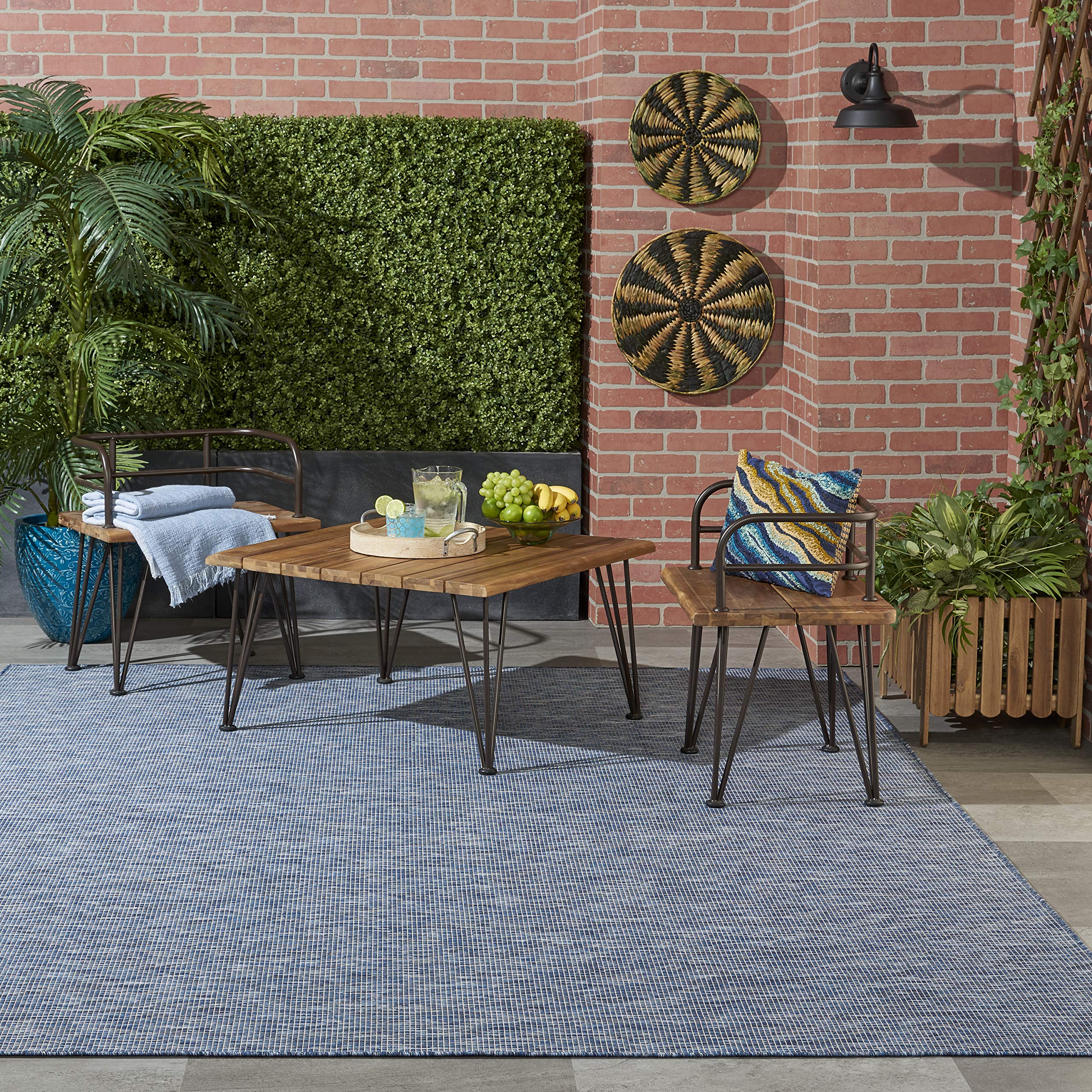 Nourison Positano Indoor-Outdoor Navy Blue 7' x 10' Area Rug - Easy to Clean, Non-Shedding, Stain Resistant - Perfect for Bedroom, Living Room, Dining Room, Backyard, Deck & Patio (7x10) - Great for High Traffic Areas & Outdoor Entertaining