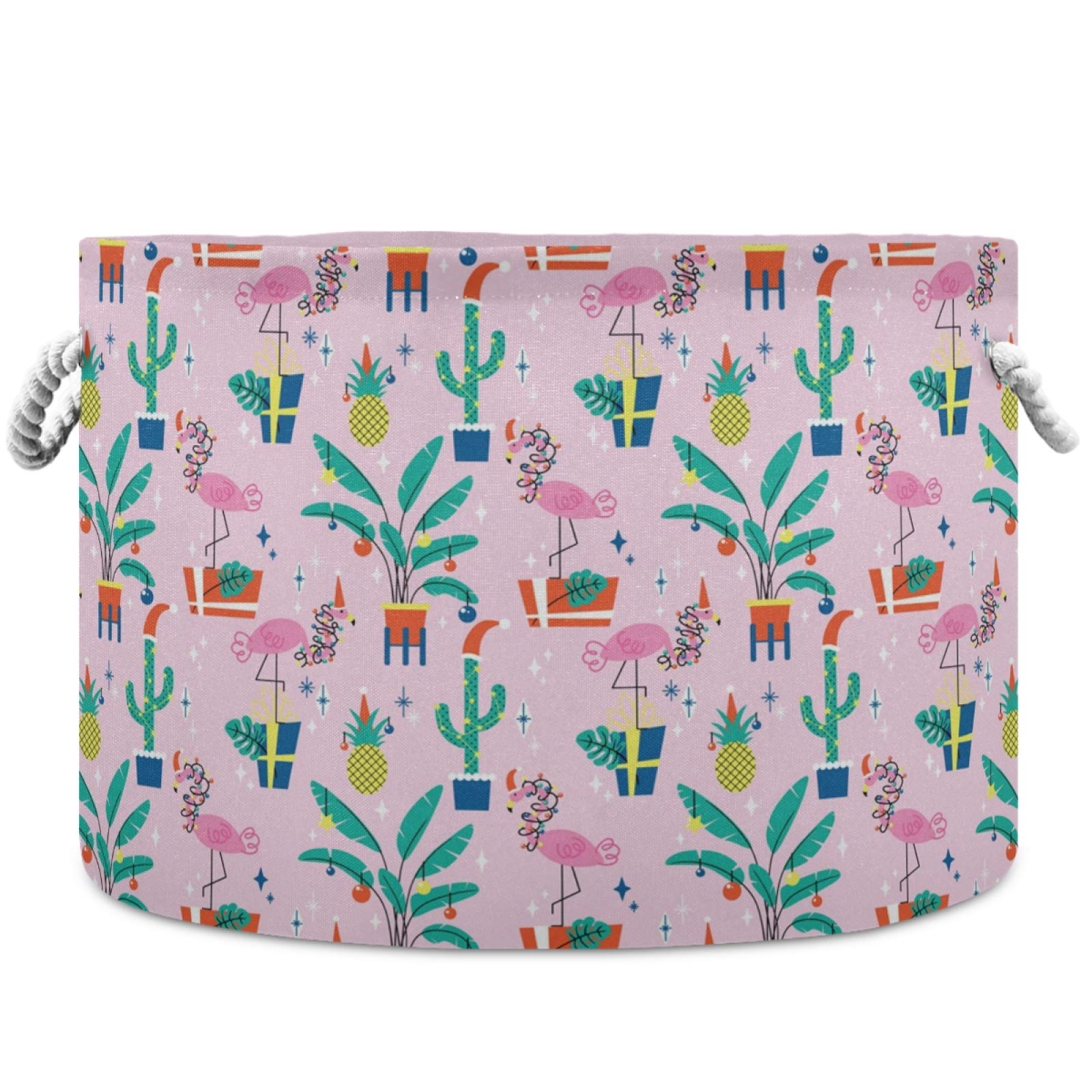 Visesunny Flamingo Canvas Storage Basket - Christmas Tropical Nursery Hamper, Toy Organizer Bin for Kids Room, Playroom, Shelves & Laundry | Perfect for Holiday Decor, Baby Essentials & Playtime Organization