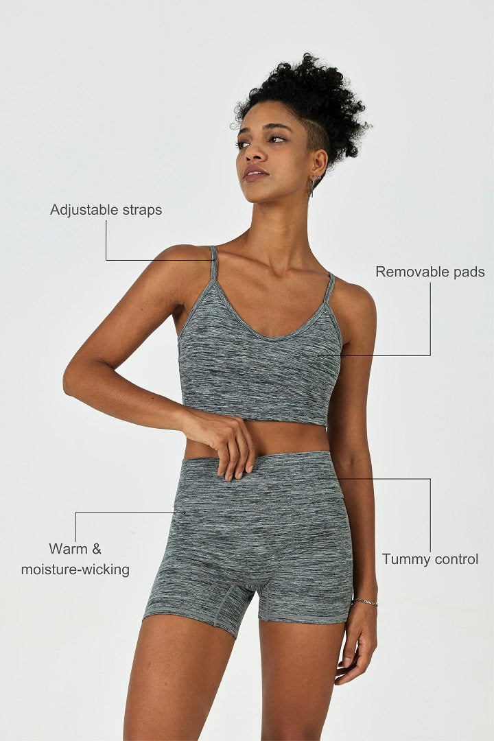 Adjustable Longline Bra Tank & Short Set - Women's Workout Outfit for Yoga, Running & Gym - Comfortable Seamless Activewear