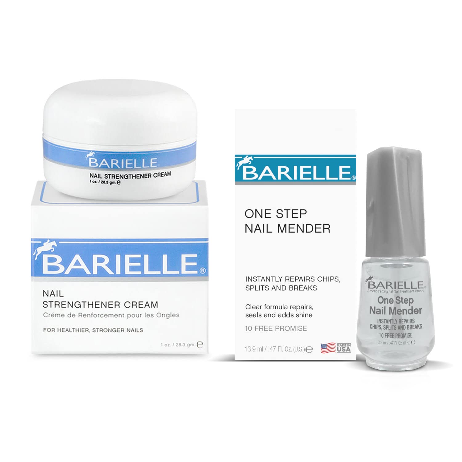 Barielle One Step Nail Mender & Strengthener Set - 2-Piece Nail Repair Kit with 1oz Nail Strengthener | Fast Fix for Broken Nails, Split Nails & Weak Nails | Perfect for Home Manicures & Nail Care Routine