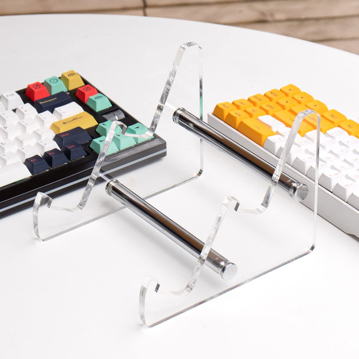 2-Tier Clear Acrylic Keyboard Display Stand - Dual Layer Mechanical Keyboard Holder & Tablet Stand for Desk Organization | Perfect for Gaming Setups, Office Workspaces, and Displaying Picture Frames