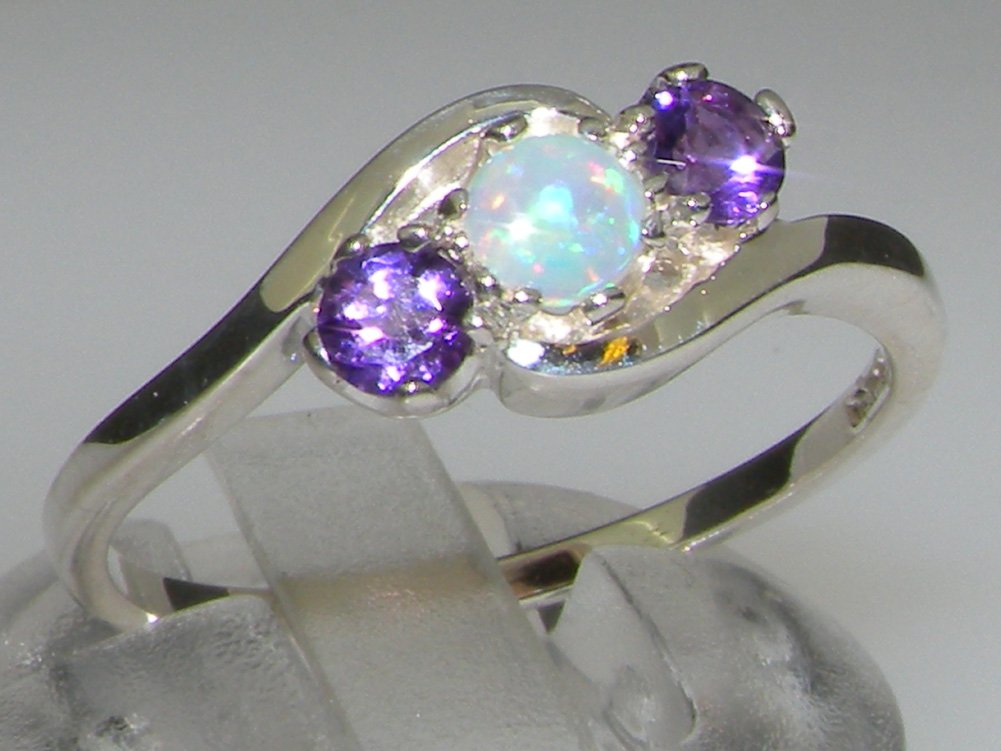 925 Sterling Silver Women's Engagement Ring with Natural Opal & Amethyst - Elegant Jewelry for Weddings, Anniversaries & Special Occasions