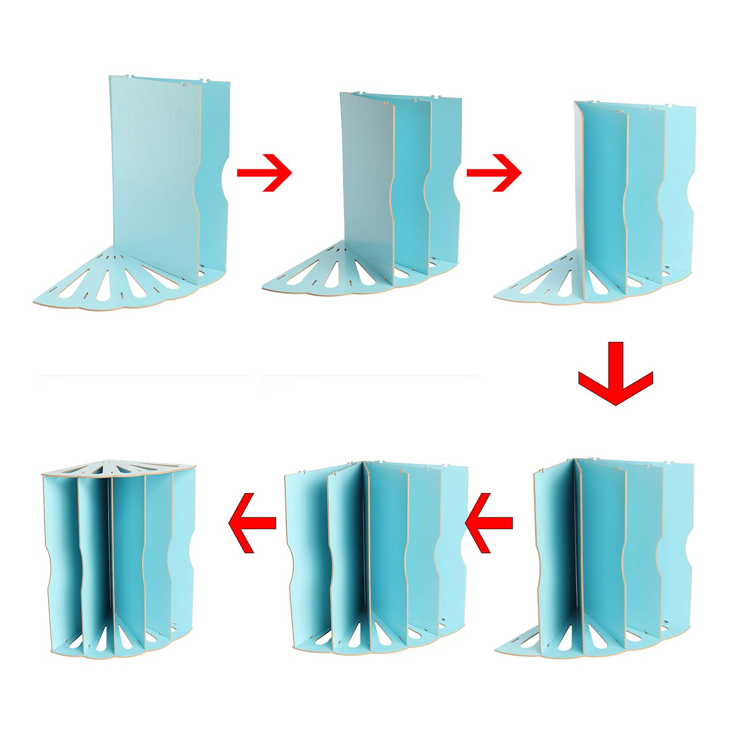 5-Section Wooden Desktop File Organizer - Foldable Document Sorter with Buckle Design for Office, Home & School | Perfect for Bills, Letters, Notebooks & DIY Organization (Light Blue)