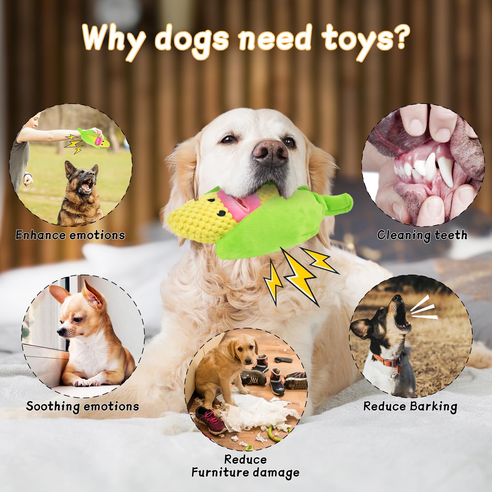 Vehomy 2-in-1 Squeaky Corn Dog Toy - Interactive Plush Puzzle Chew Toy with Crinkle Paper & Squeaker for Small & Medium Dogs - Great for Teething Relief, Training, and Playtime Fun