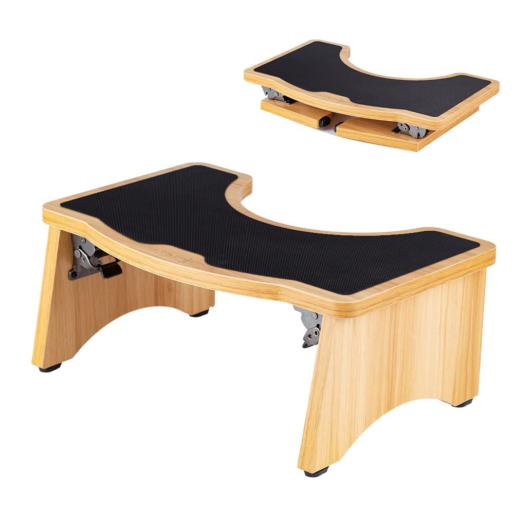 StrongTek 7 Inch Folding Wooden Toilet Stool - Non-Slip Bathroom Step Stool for Squatting, Space-Saving Design, Sturdy & Easy to Store - Perfect for Small Bathrooms & Kids (Natural Wood) - Ideal for Toilet Training, Yoga Poses & Improved Posture
