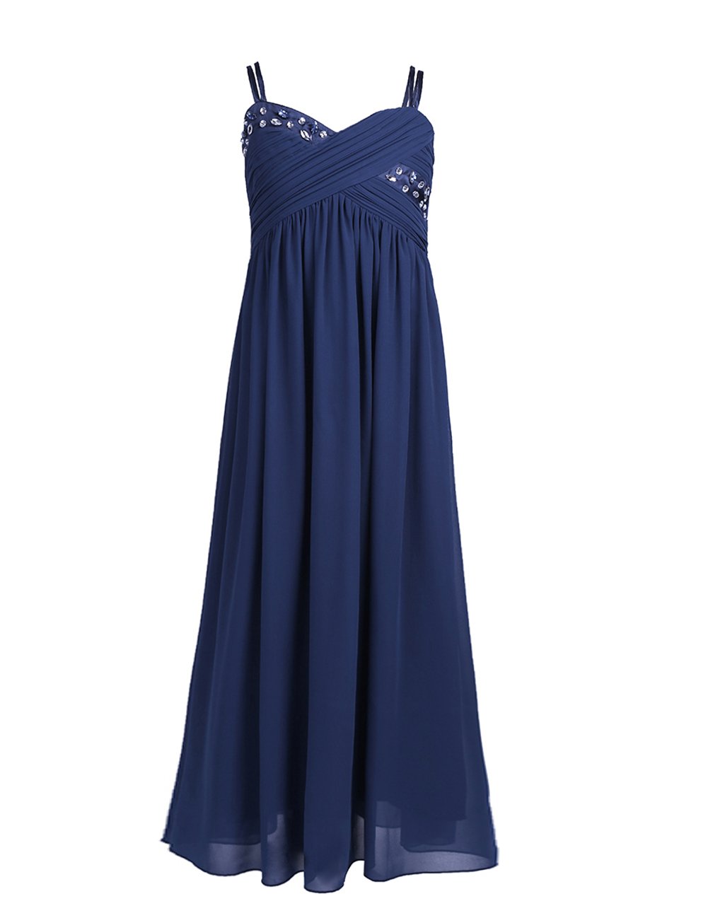 ACSUSS Girls Spaghetti Straps Sweetheart Rhinestone Wedding Pageant Bridesmaid Flower Dress - Formal Long Gown for Prom, Quinceañera & Special Occasions