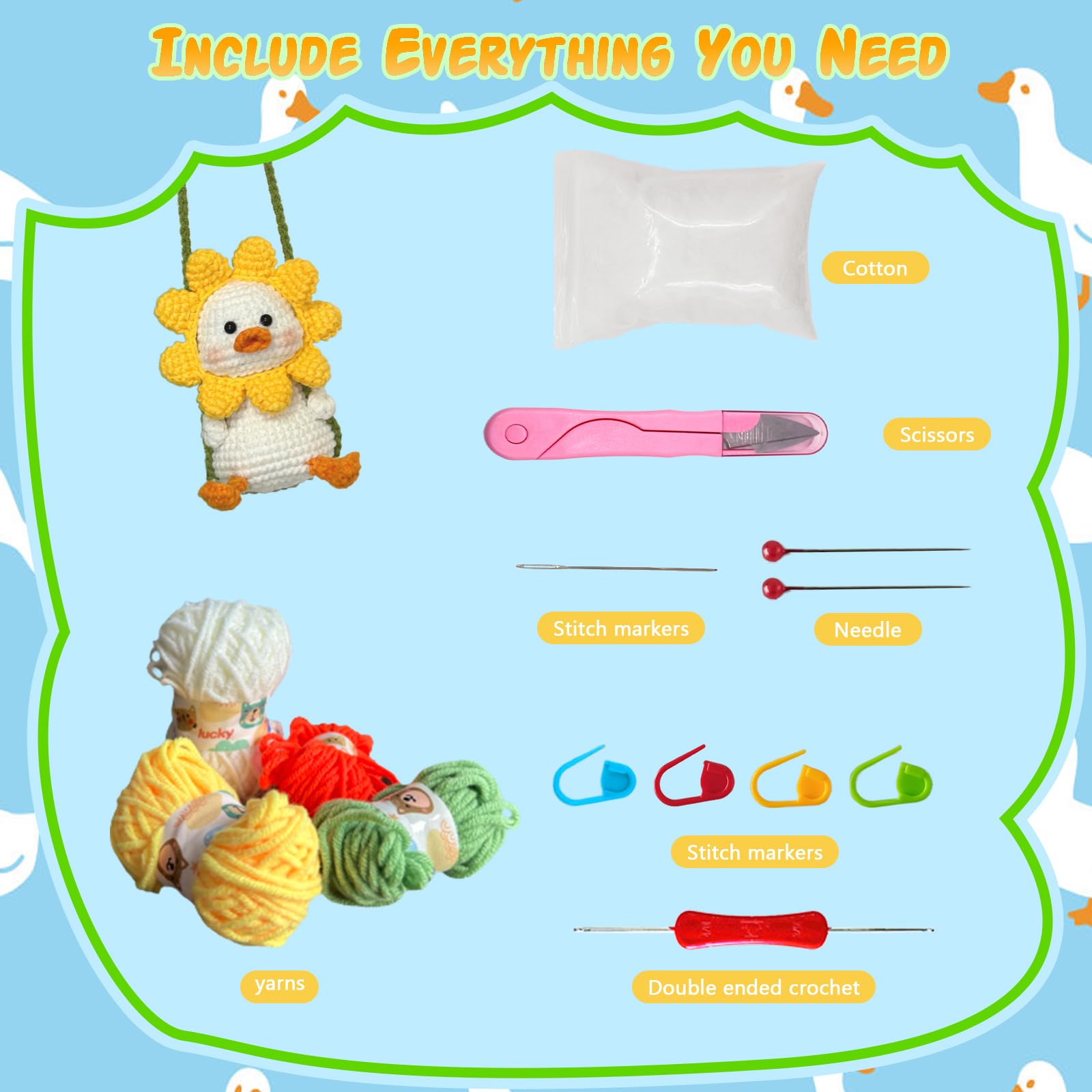 Xanadued Beginner Crochet Kit - DIY Crochet Duck Set with Step-by-Step Video Tutorial - Easy Knitting Starter Kit for Adults - Perfect for Relaxation, Gifts & Home Decor