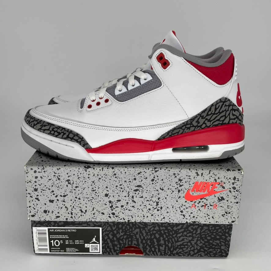 Air Jordan 3 Retro 'Fire Red' Men's Basketball Shoes Size 10.5 - DN3707-160 | Authentic Sneakers for Streetwear, Gym & Casual Outfits