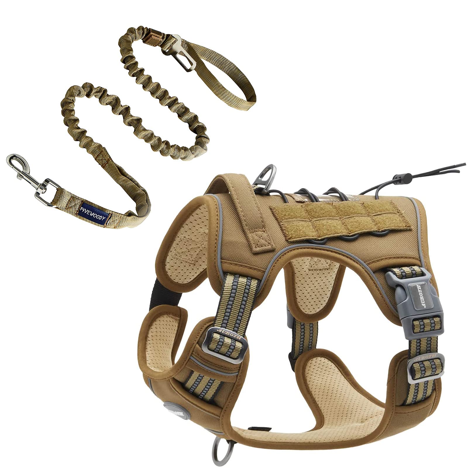 Auroth Tactical Dog Harness with 4.5 FT Heavy Duty Leash - No Pull Reflective Vest for Large Breed Dogs | Military Training, Outdoor Hiking & Night Walking (Army Yellow)