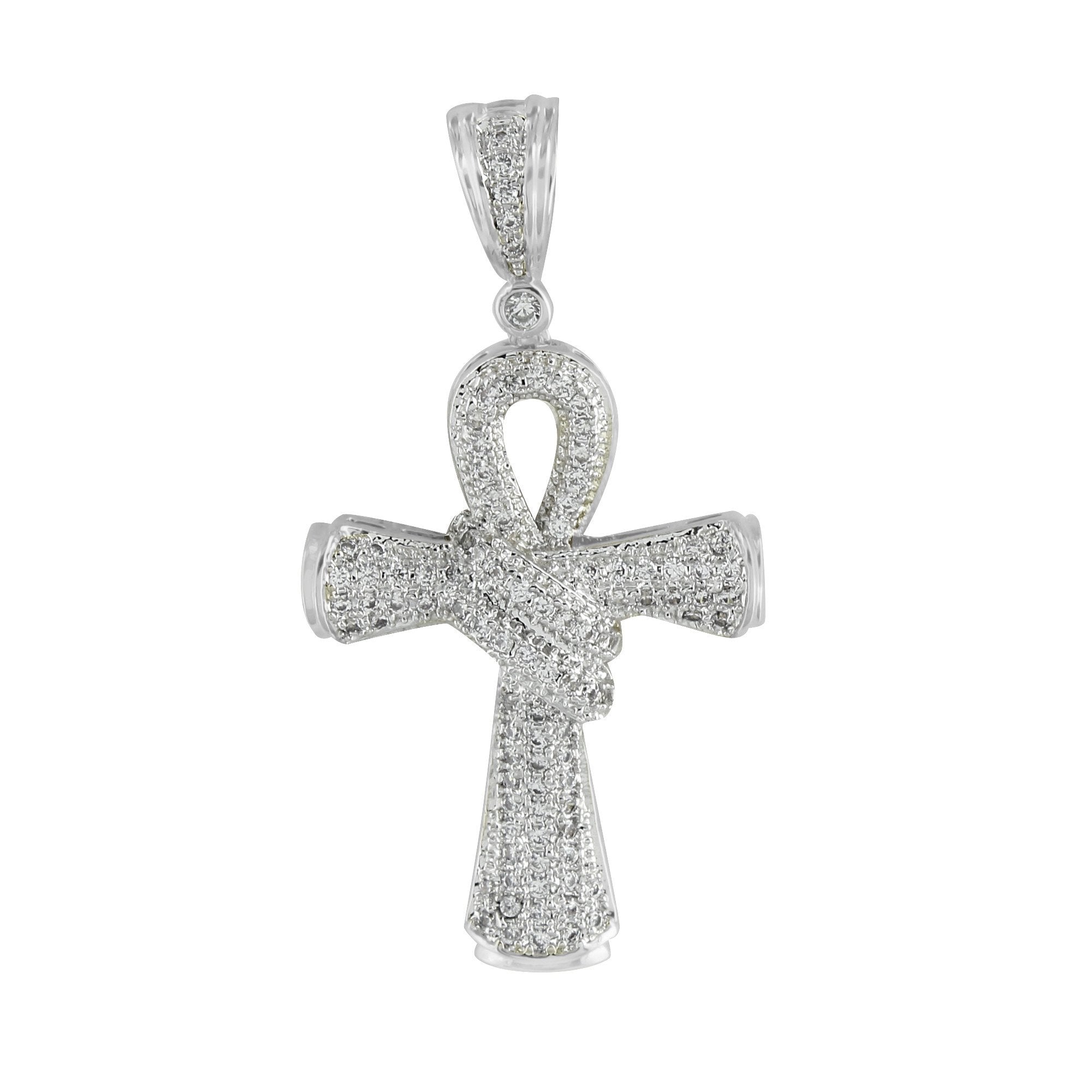 White Ankh Cross Pendant with Simulated Diamonds - Egyptian Symbol of Life & Protection - Perfect for Gifts, Jewelry Making, and Spiritual Wear
