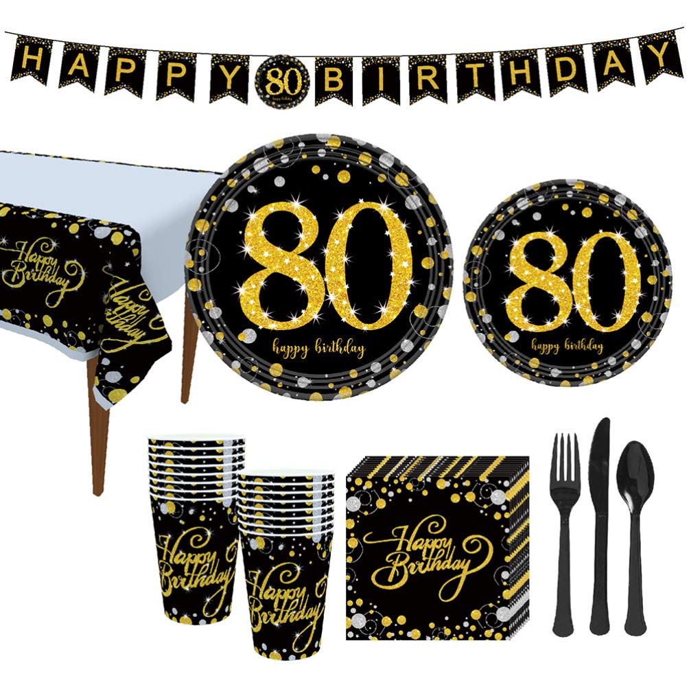 ABOOFAN 114-Piece Birthday Party Decoration Kit - Happy Birthday Banner, Tableware Set with Paper Plates, Cups, Knives, Napkins & Tablecloth - Perfect for Birthday Parties, Baby Showers & Special Celebrations