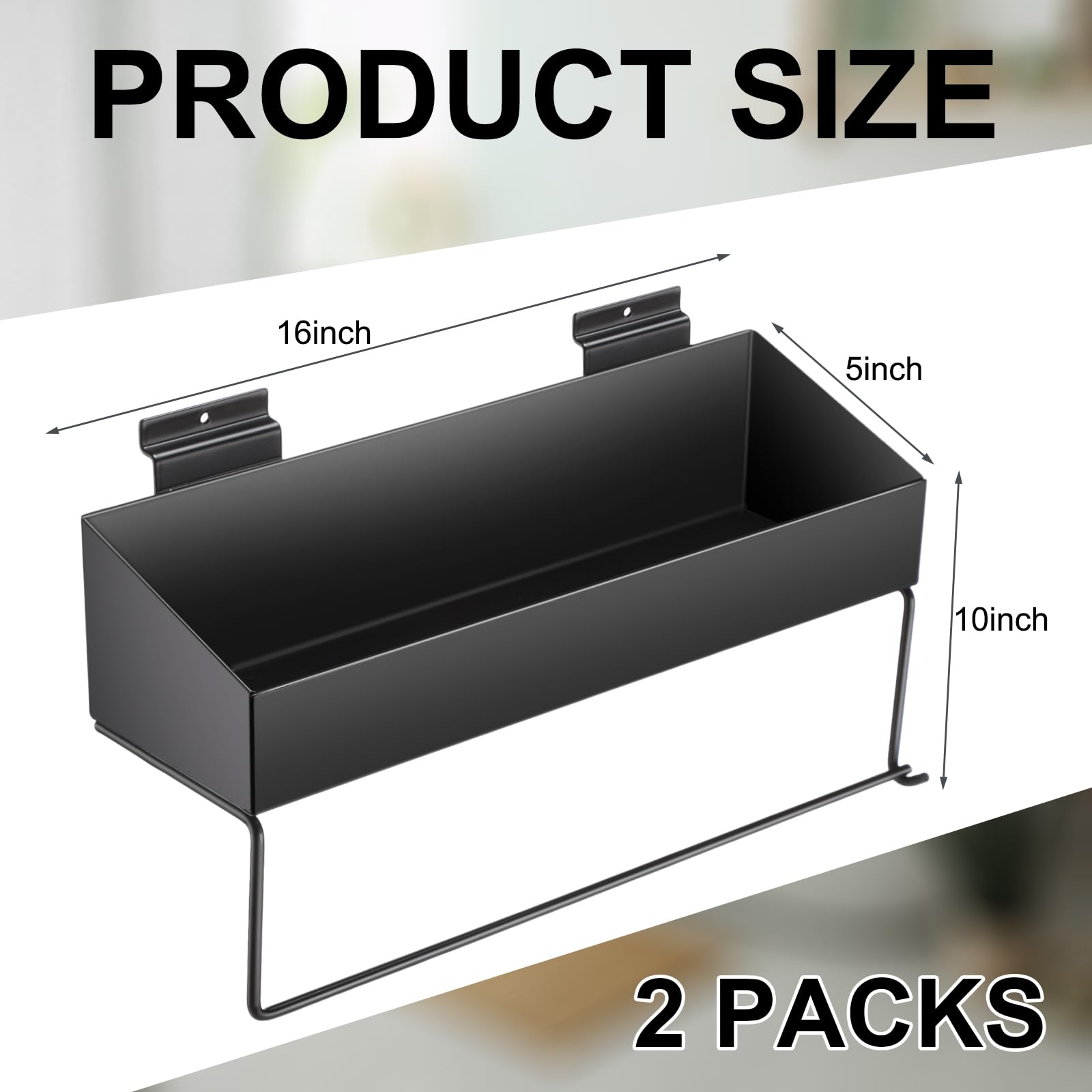 Suclain 2-Pack Stainless Steel Slatwall Paper Towel Holder & Wall Mount Shelf - No Drill Bathroom Storage Organizer for Kitchen, Laundry Room & Utility Spaces (Black)