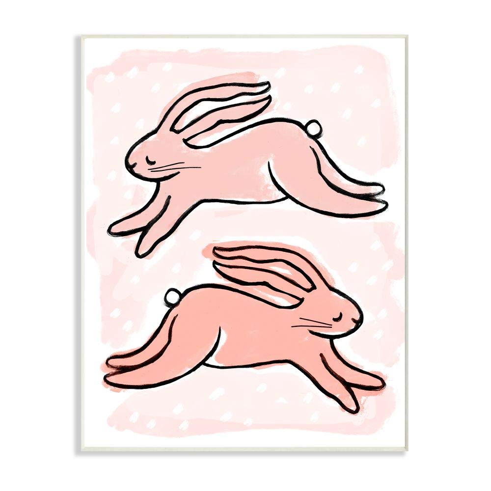 Stupell Industries Pink Ink Watercolor Bunnies Wall Plaque - 12x18 Inch Multi-Color Home Decor for Nursery, Kids Room & Spring Decorations