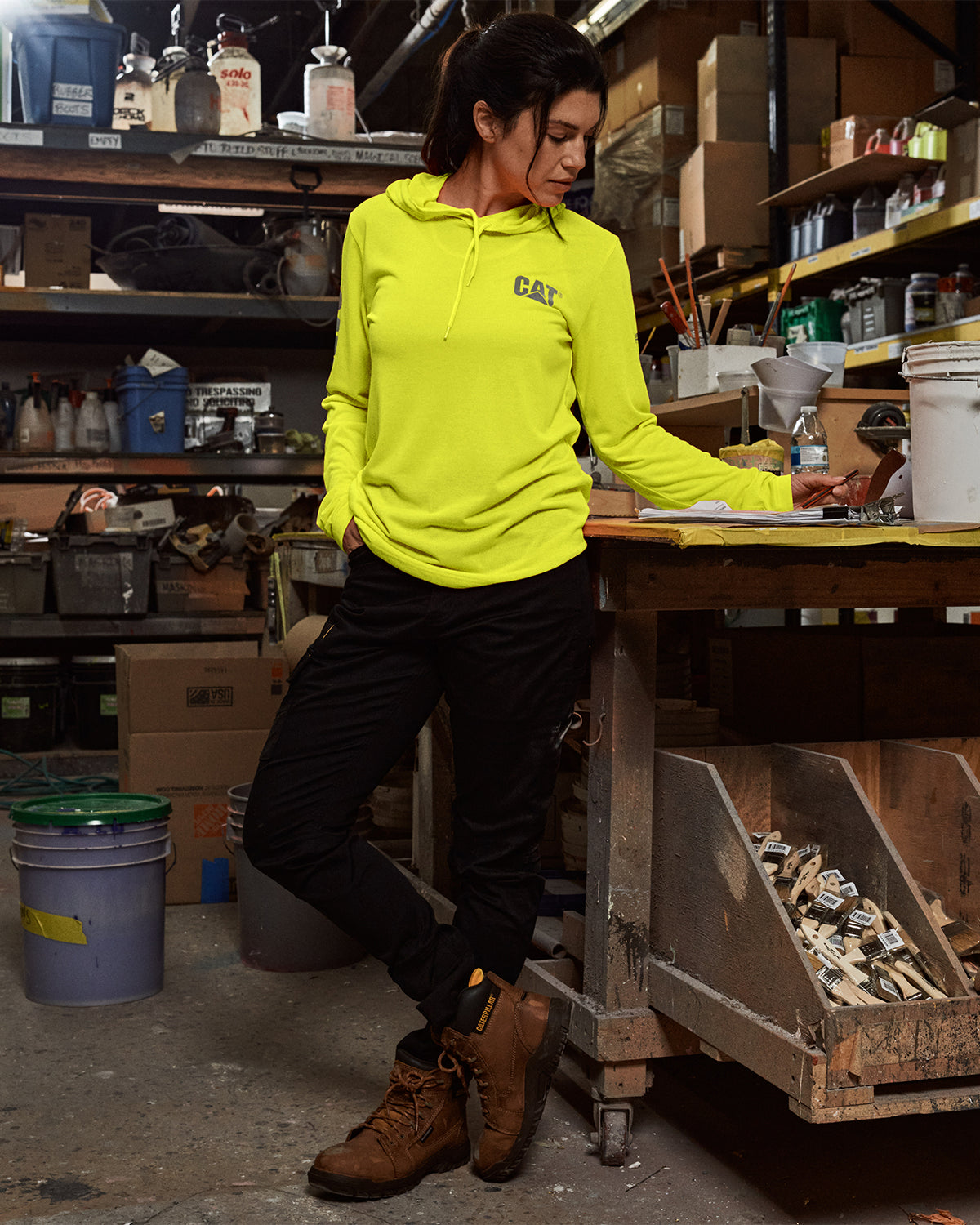 High Visibility UPF 50+ Women's Hooded Long Sleeve T-Shirt - Safety Workwear for Construction, Running & Outdoor Activities