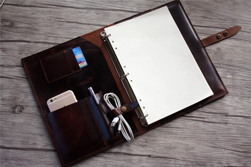 Personalized Leather Coffee Organizer Portfolio for Men - Professional Document Holder for Office, Travel & Business Meetings