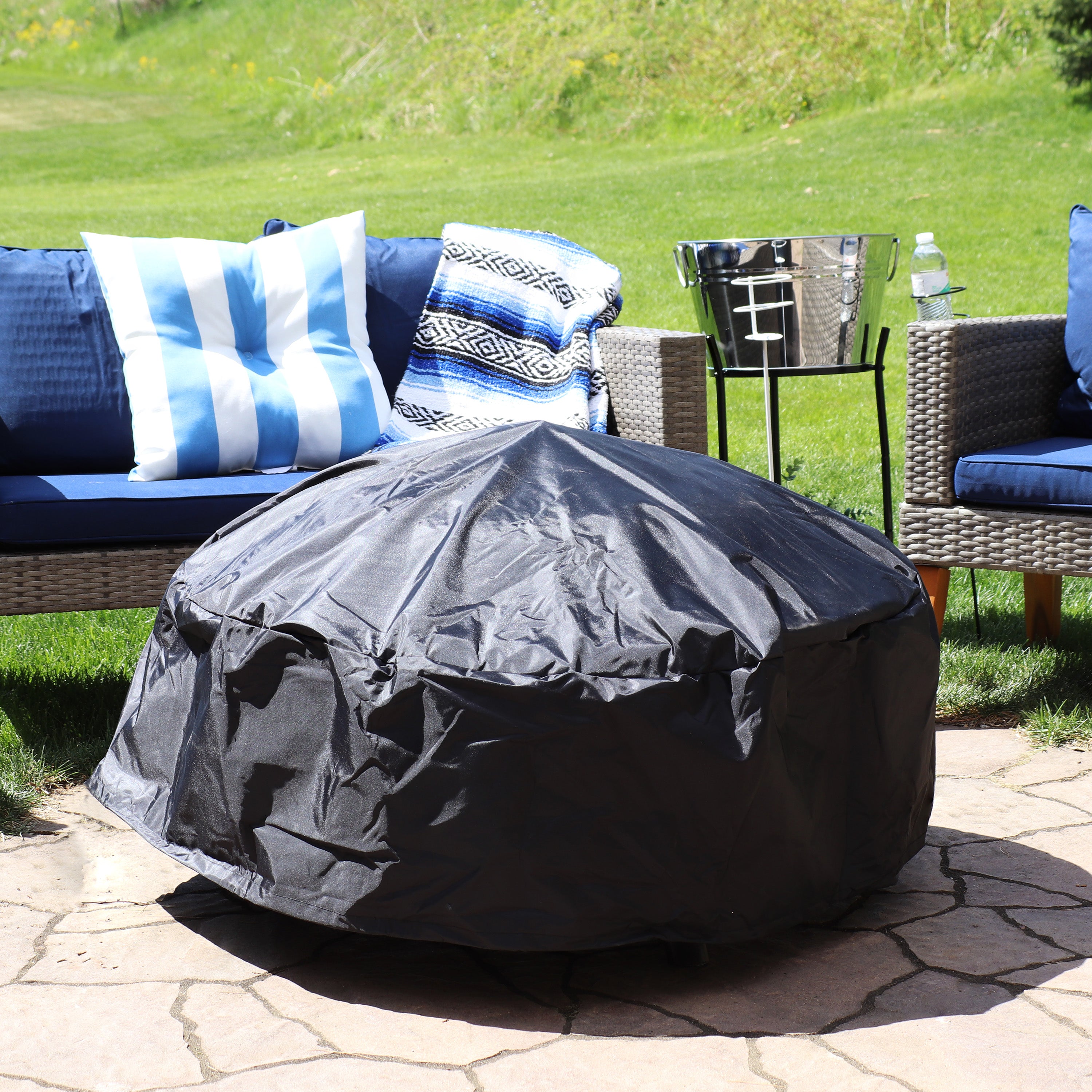 Heavy Duty Round Fire Pit Cover with Drawstring Closure - Weatherproof Outdoor Protection for Patio, Deck, and Backyard Fire Pits