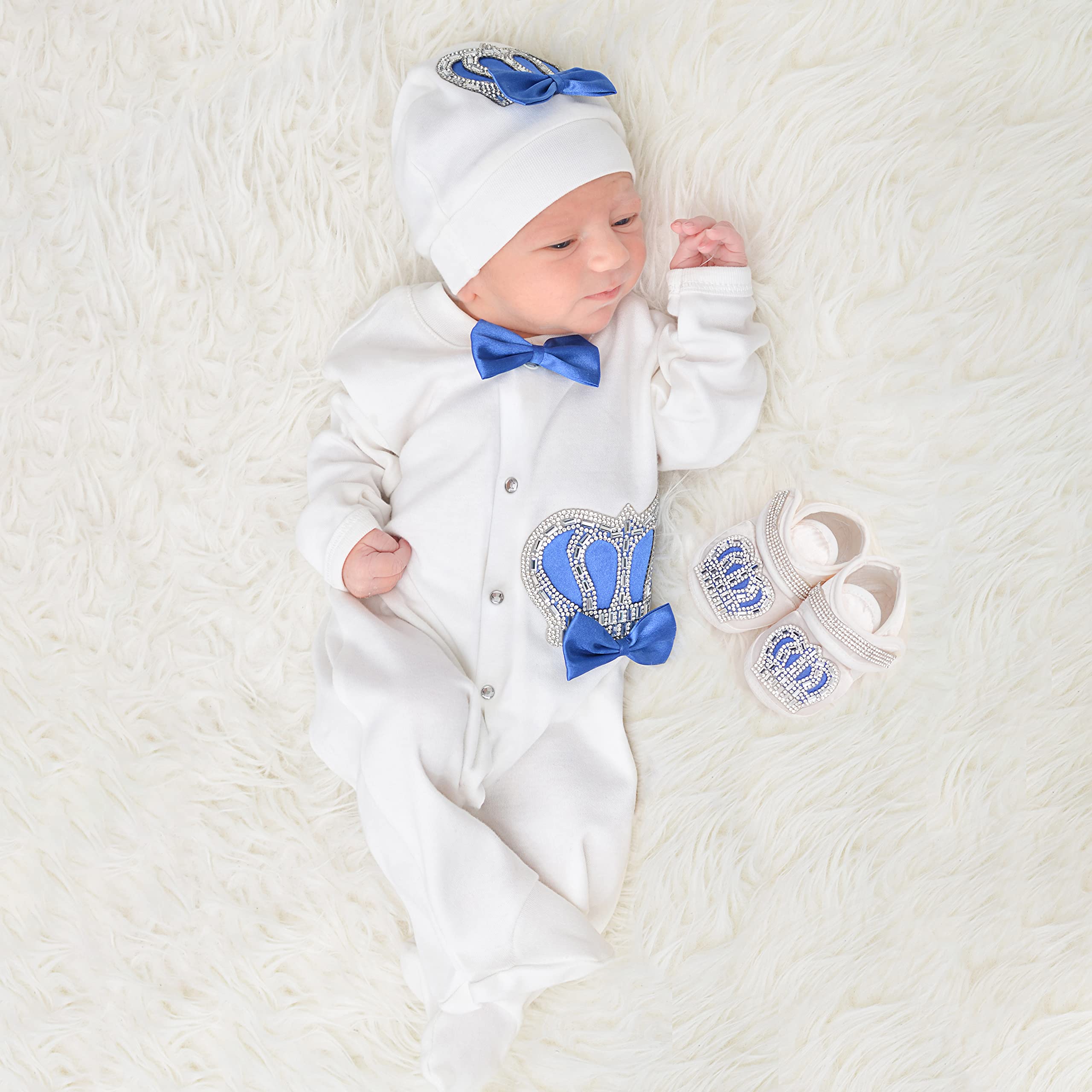Lilax Baby Boy Newborn Crown Jewels 4-Piece Layette Gift Set - Perfect for Baby Showers, Christenings & Newborn Photography