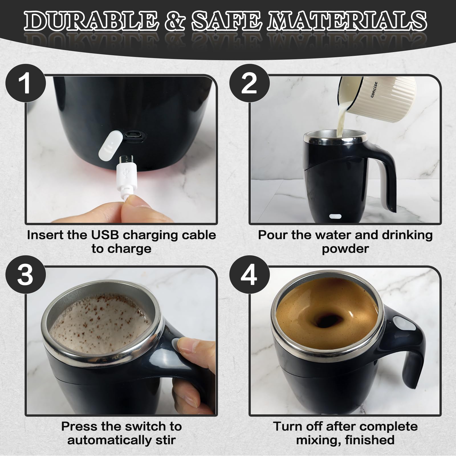 Self Stirring Mug - Rechargeable Automatic Magnetic Coffee Mixing Cup for Coffee, Chocolate, Milk & Protein - Perfect for Office, Home, Travel & Gym - Ideal for Busy Professionals, Students & Fitness Enthusiasts