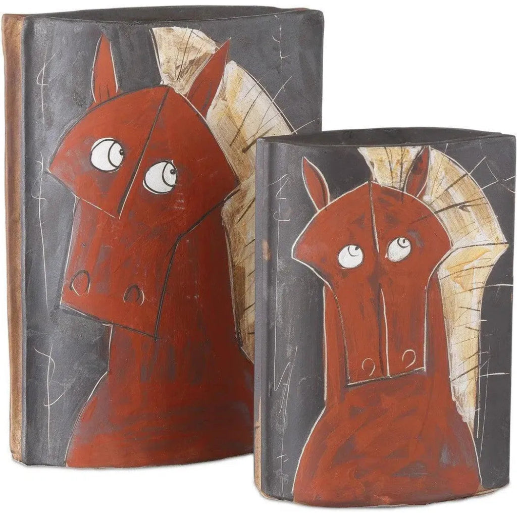 11.25 Inch Hand-Painted Red Porcelain Horse Vase - Elegant Home Decor for Living Room, Office & Wedding Centerpieces
