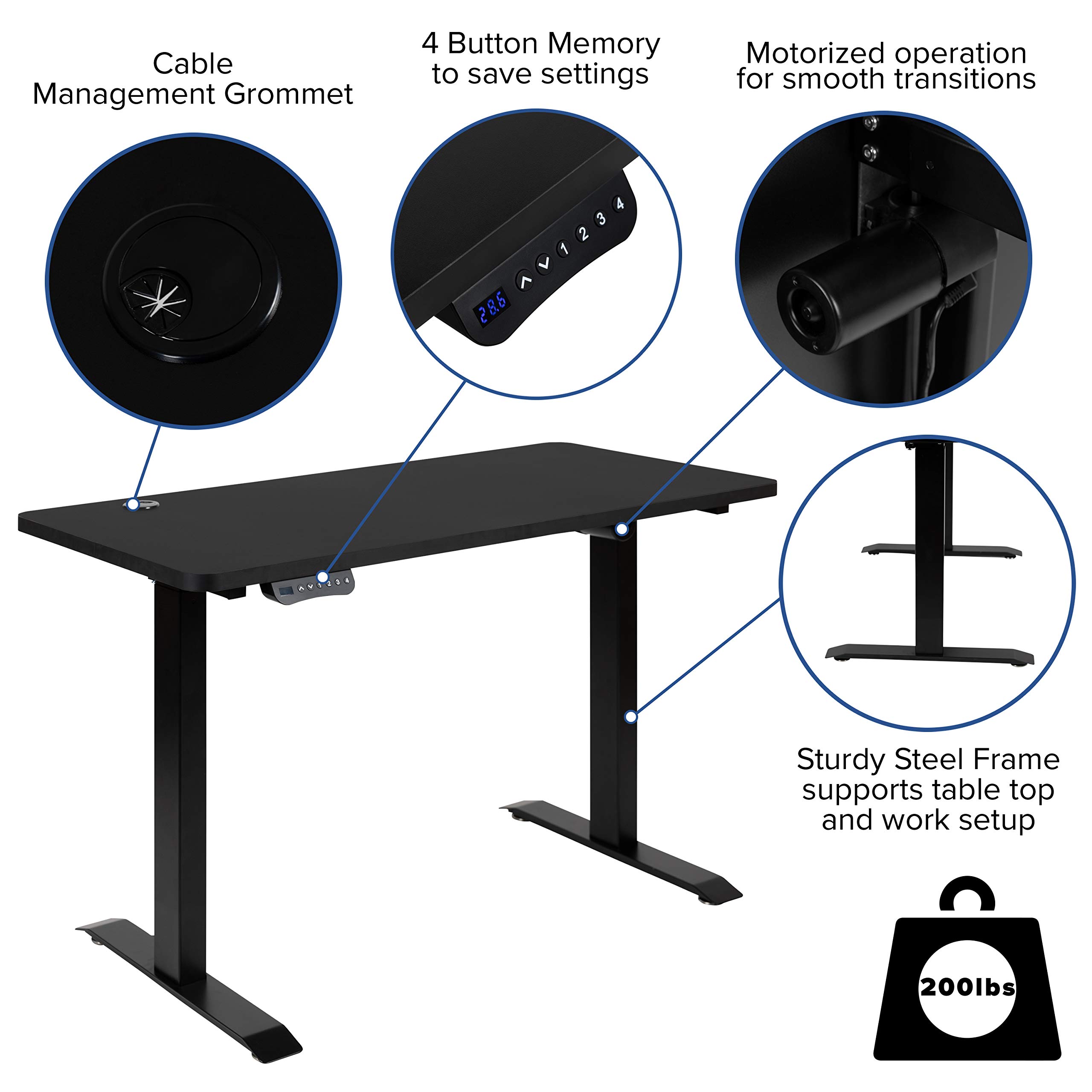 Electric Height Adjustable Standing Desk 48x24 Inches - Black Ergonomic Office Desk with Memory Presets - Perfect for Home Office, Gaming & Workspace Setup